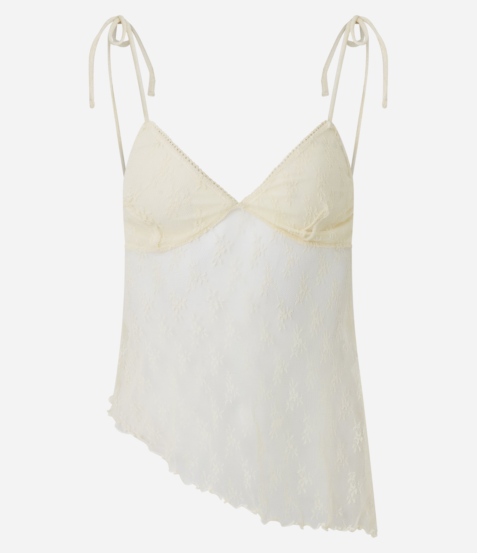 Blusa em Renda com Alças de Amarração e Barra Assimétrica Amarelo Claro 5
