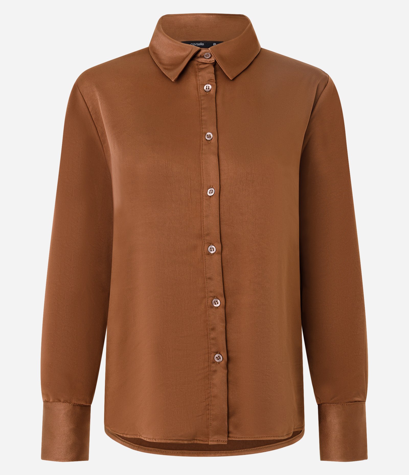 Camisa Manga Longa em Cetim com Barra Arredondada Marrom 5