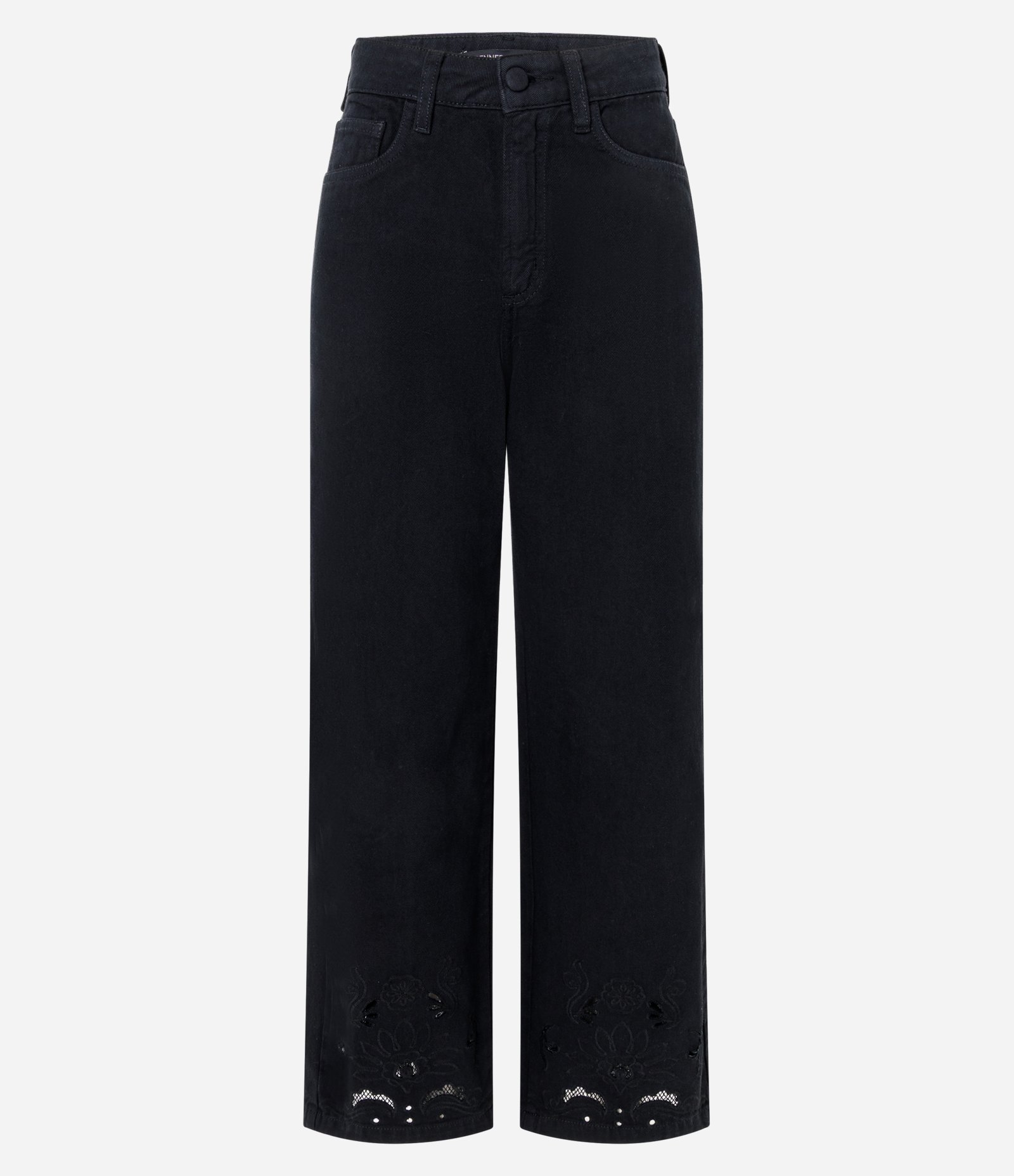 Calça Cropped em Sarja com Bordado Richelieu Preto 6
