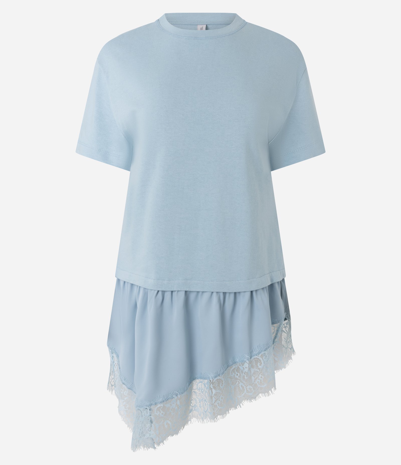 Camiseta em Algodão com Barra Assimétrica e Detalhe em Renda Azul 5