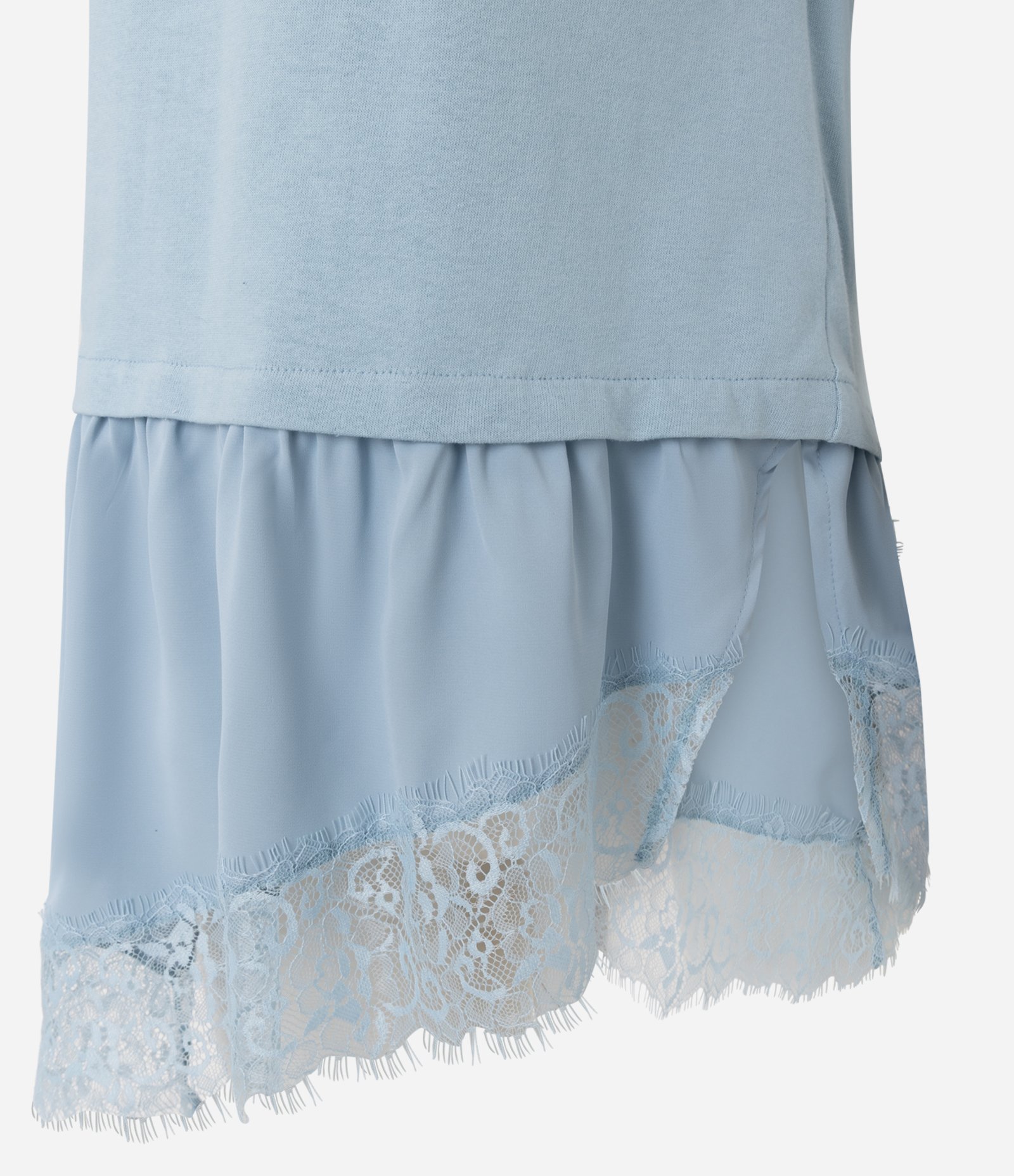 Camiseta em Algodão com Barra Assimétrica e Detalhe em Renda Azul 6