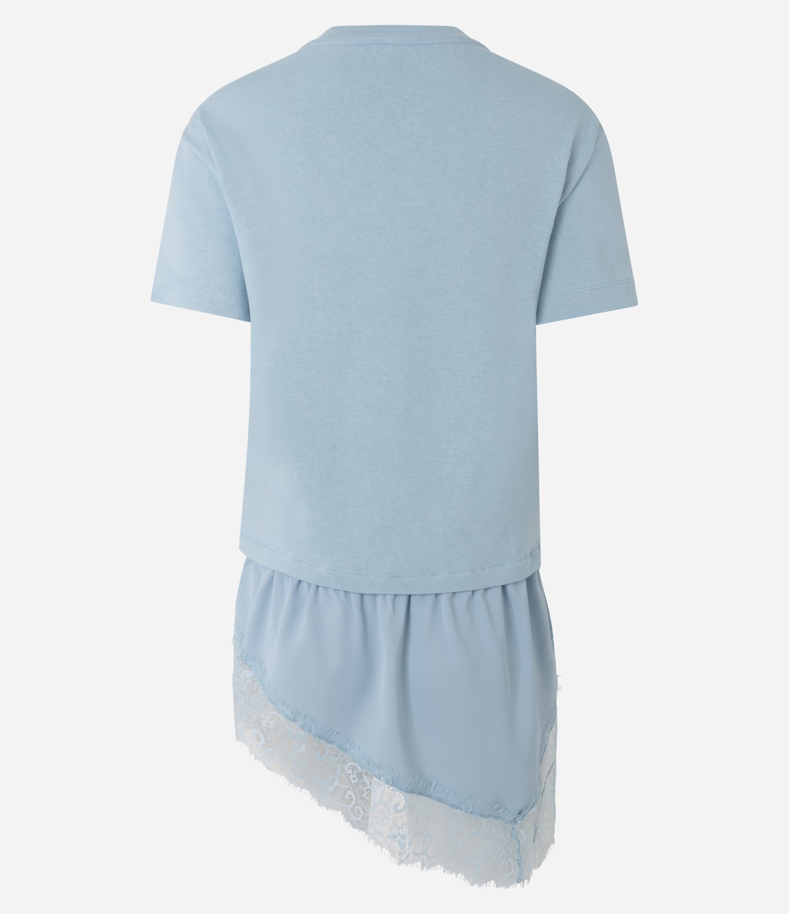 Camiseta em Algodão com Barra Assimétrica e Detalhe em Renda Azul 7
