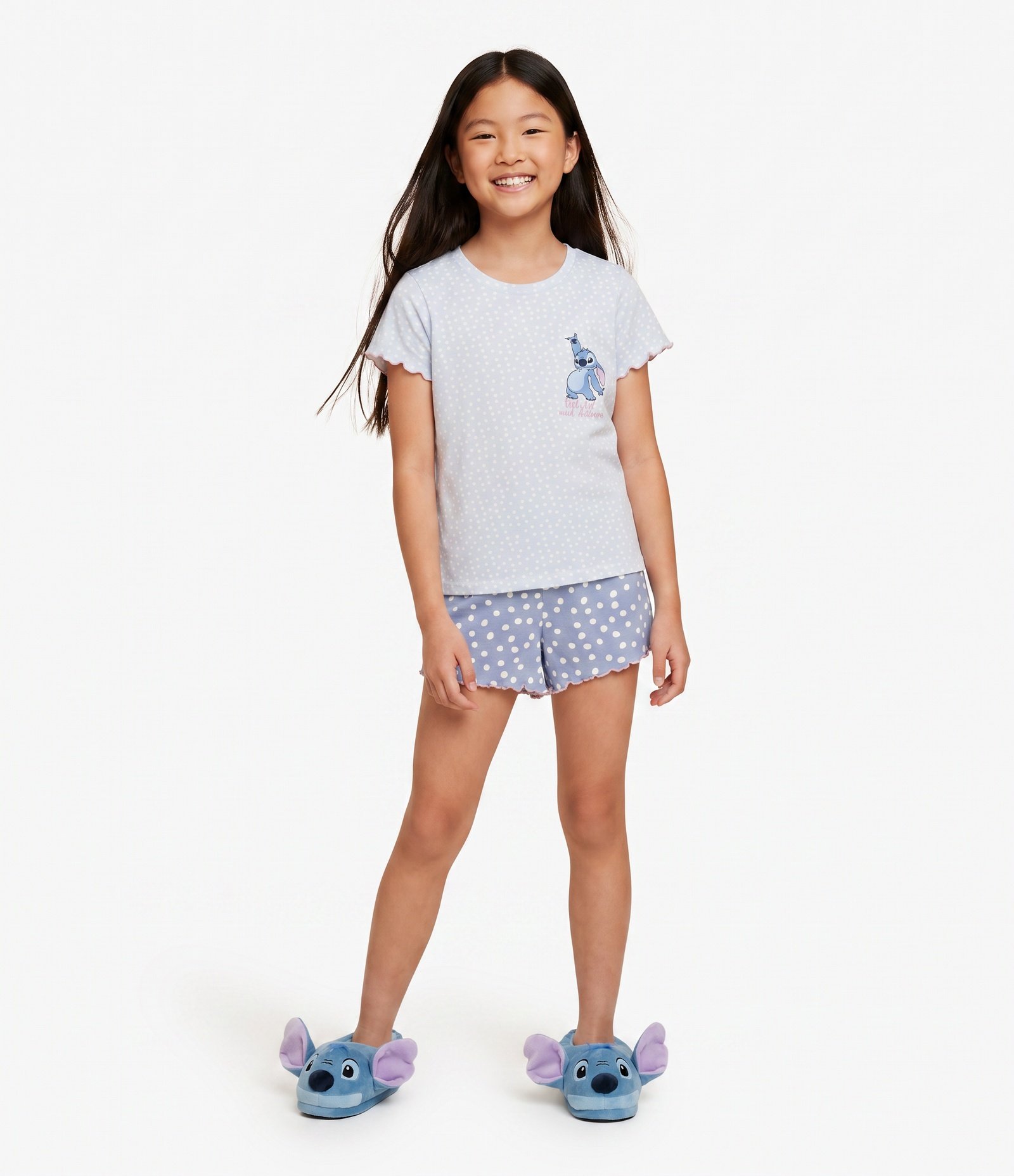 Pijama Infantil em Ribana com Estampa Stitch Poá - Tam 5 a 14 Anos Azul 1