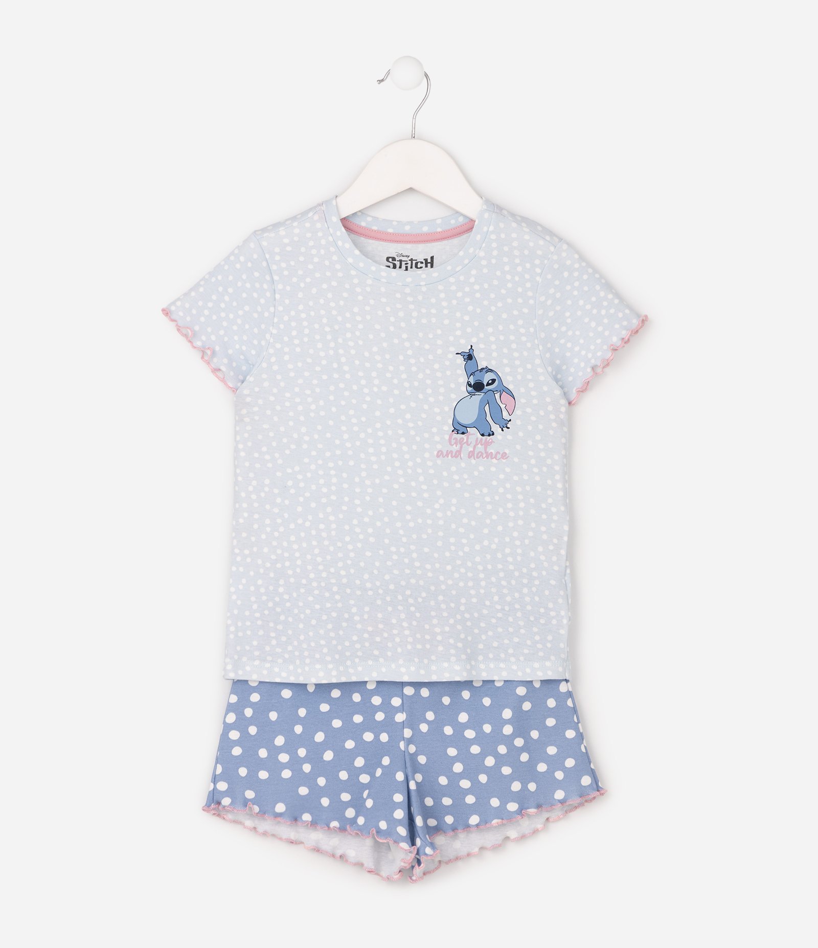 Pijama Infantil em Ribana com Estampa Stitch Poá - Tam 5 a 14 Anos Azul 2