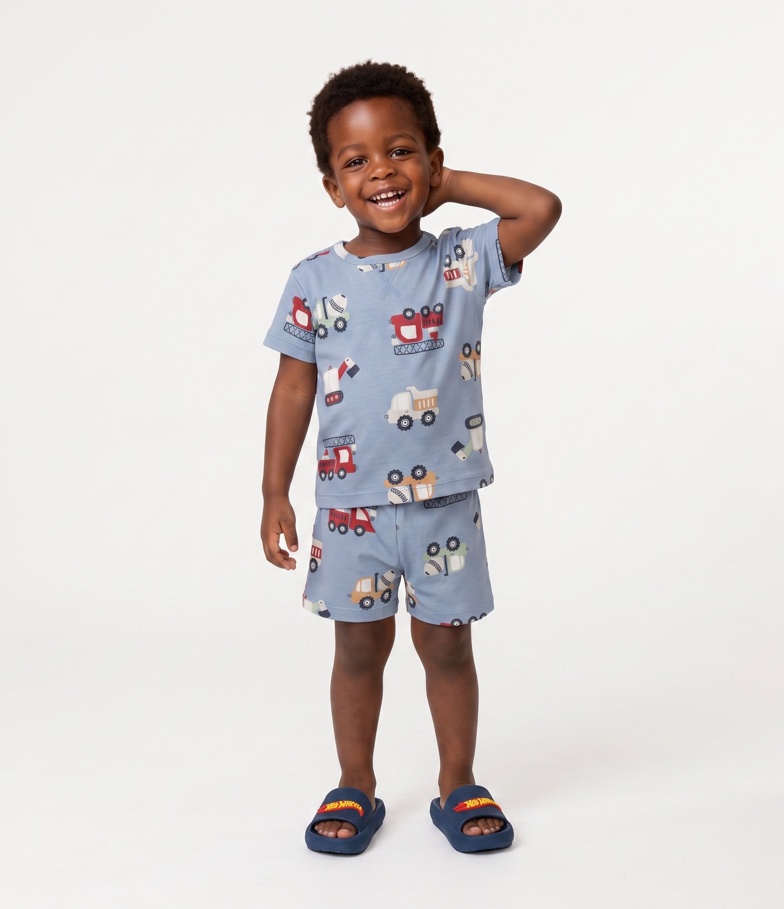 Pijama Infantil em Ribana com Estampa Tratores - Tam 2 a 6 Anos Azul 1