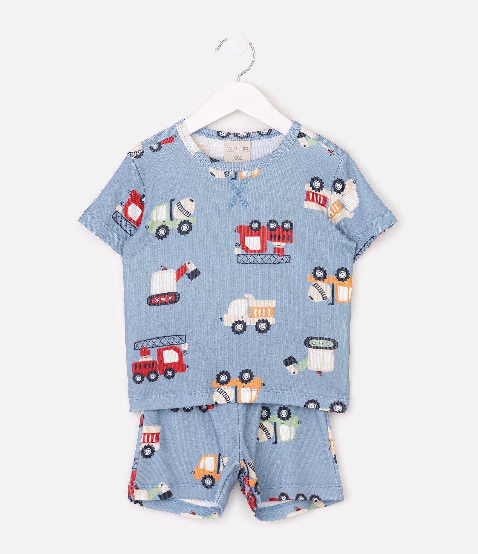 Pijama Infantil em Ribana com Estampa Tratores - Tam 2 a 6 Anos Azul 2