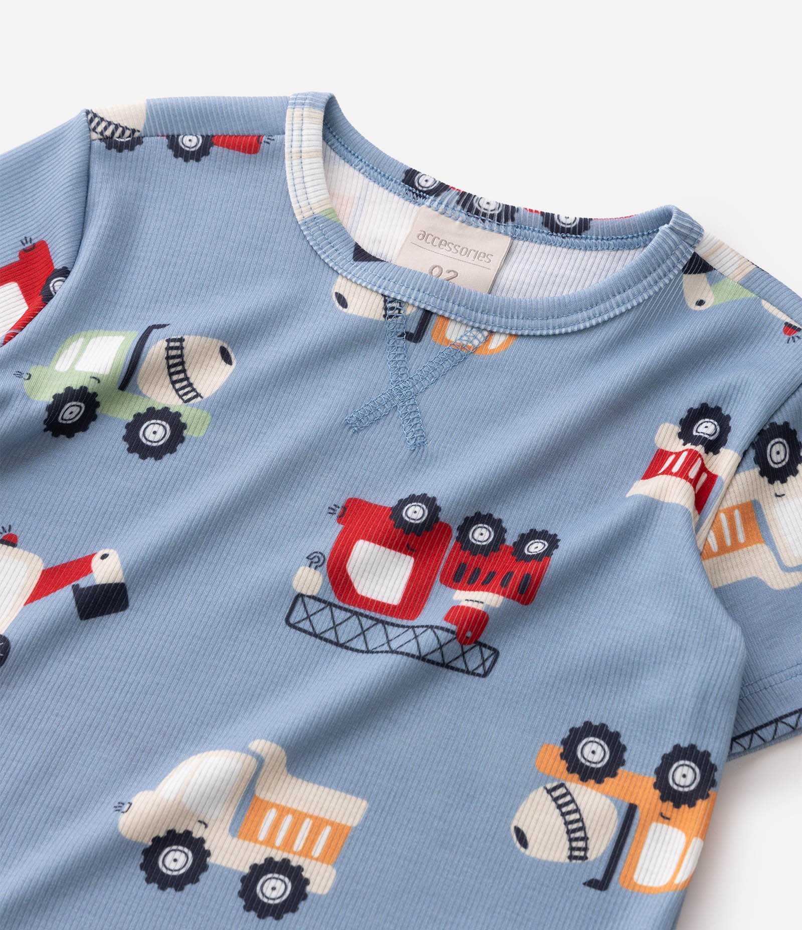 Pijama Infantil em Ribana com Estampa Tratores - Tam 2 a 6 Anos Azul 5