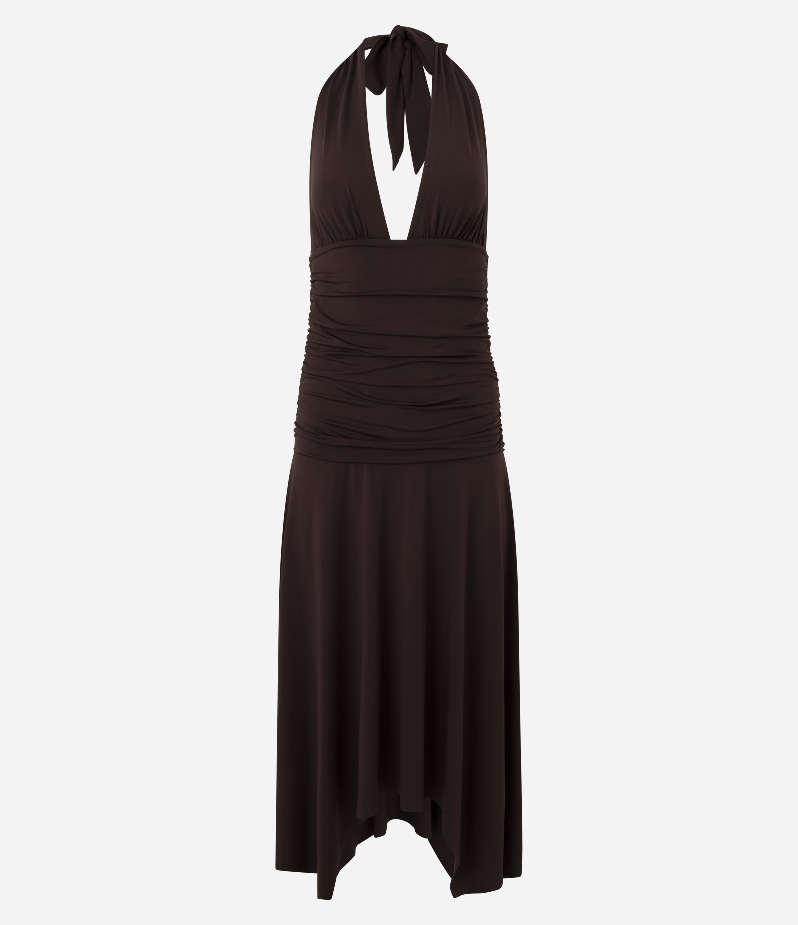 Vestido Ajustado com Frente Única Drapeado Marrom 5