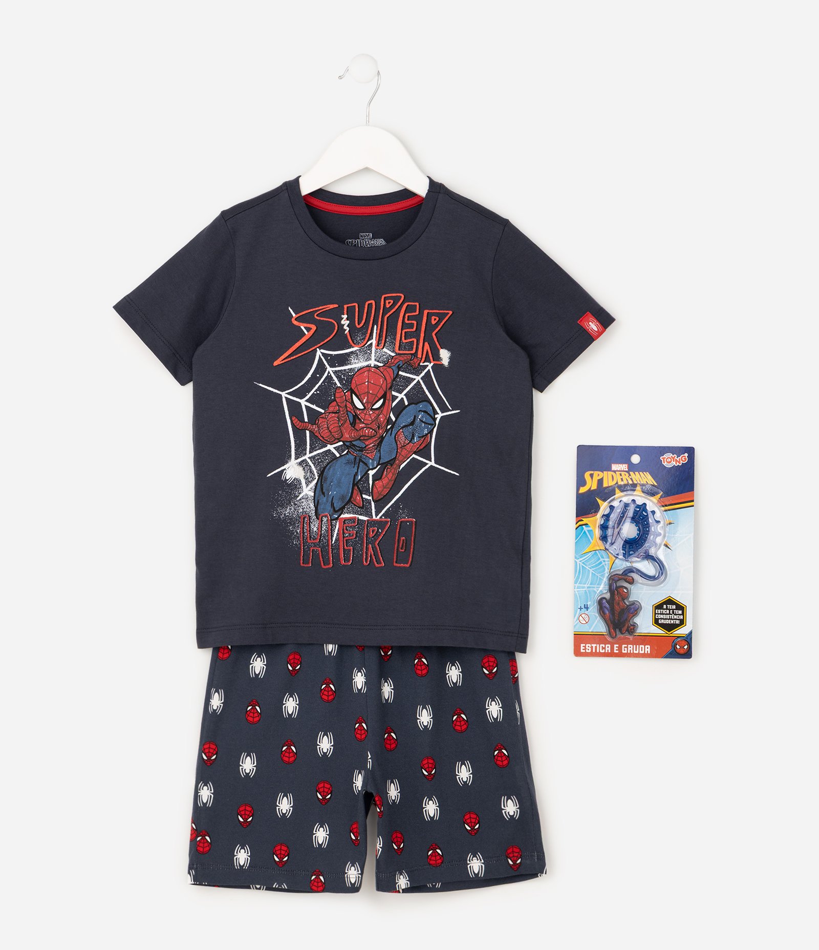 Pijama Infantil Em Algodão Homem Aranha com Lança Teia - Tam 3 a 10 Anos Preto 9