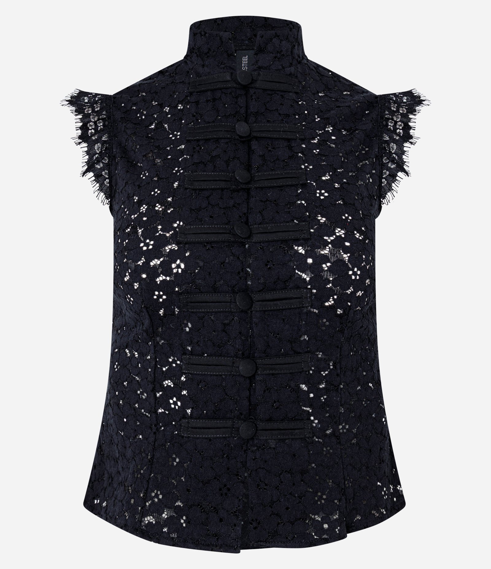 Blusa em Renda Floral com Gola Alta Preto 4