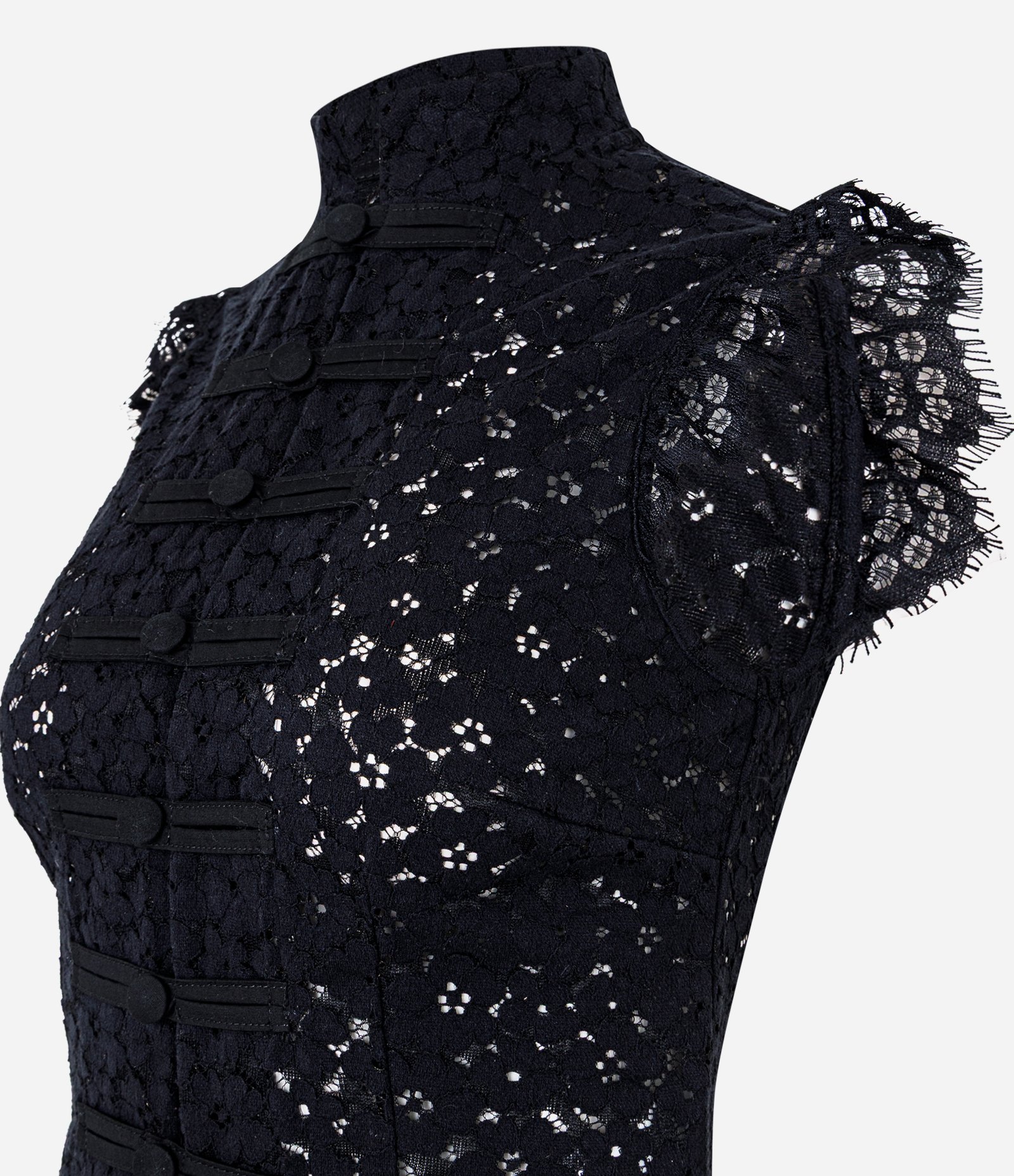 Blusa em Renda Floral com Gola Alta Preto 5