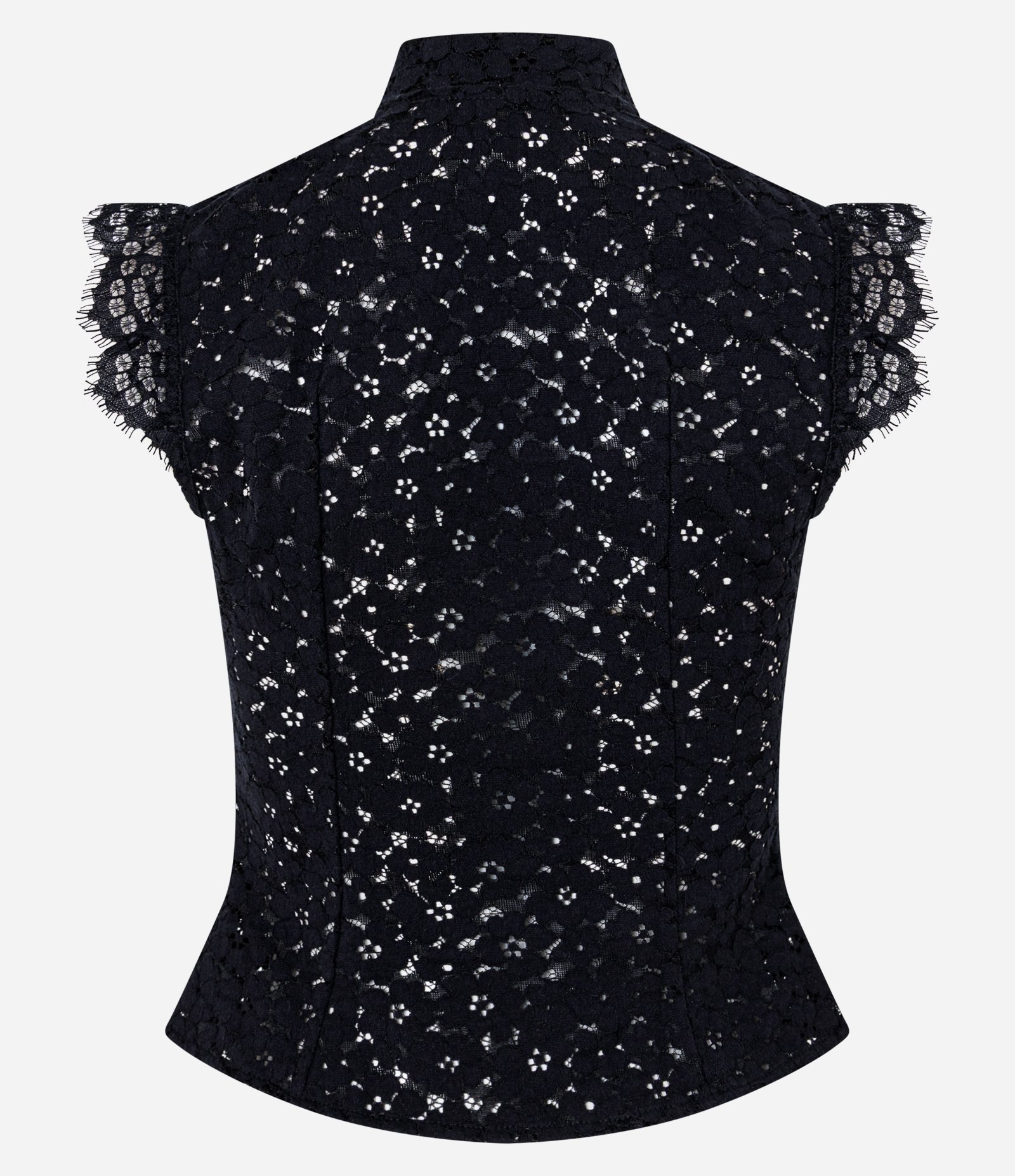 Blusa em Renda Floral com Gola Alta Preto 6