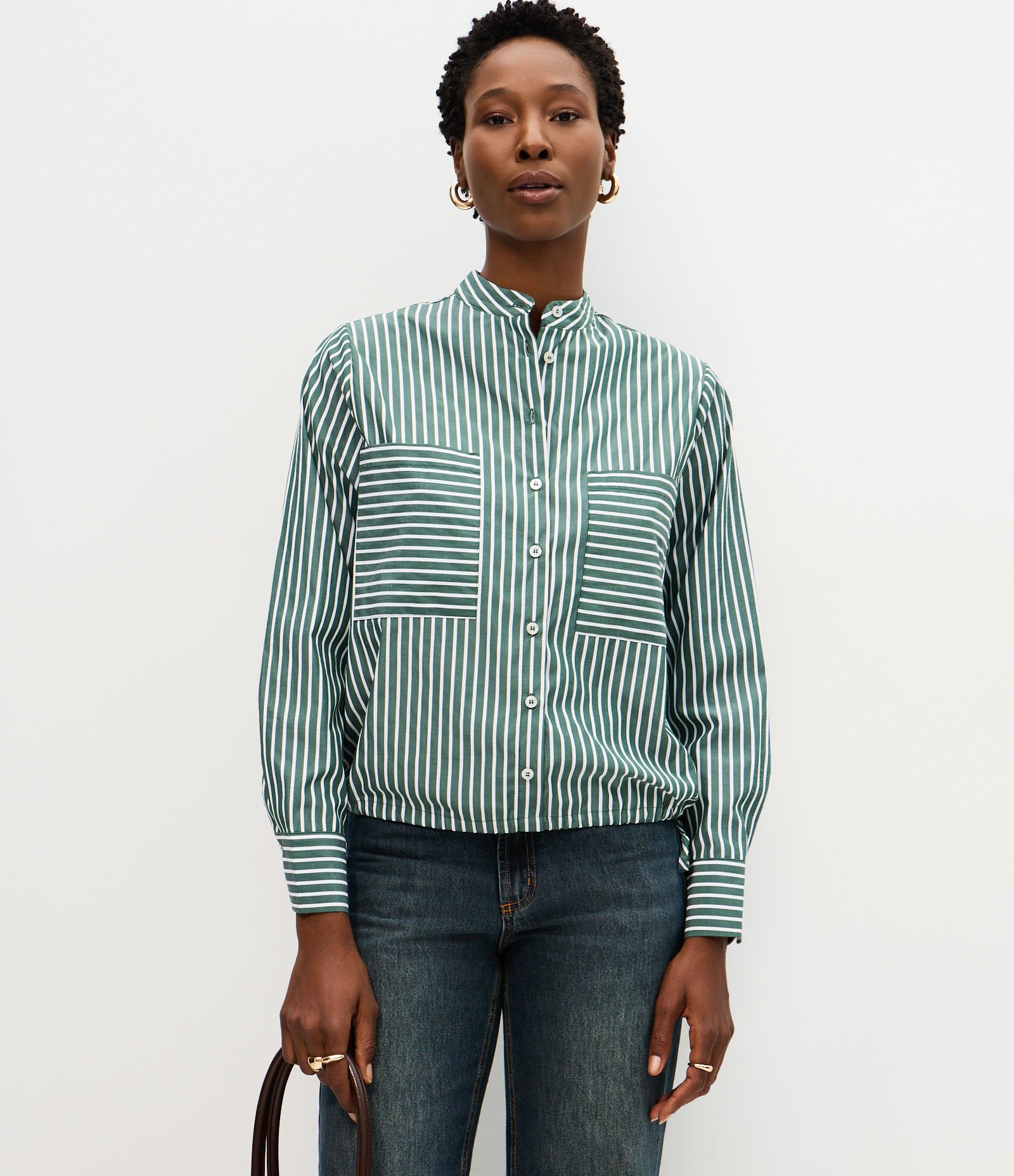 Camisa em Tricoline com Estampa Listrada Verde 1