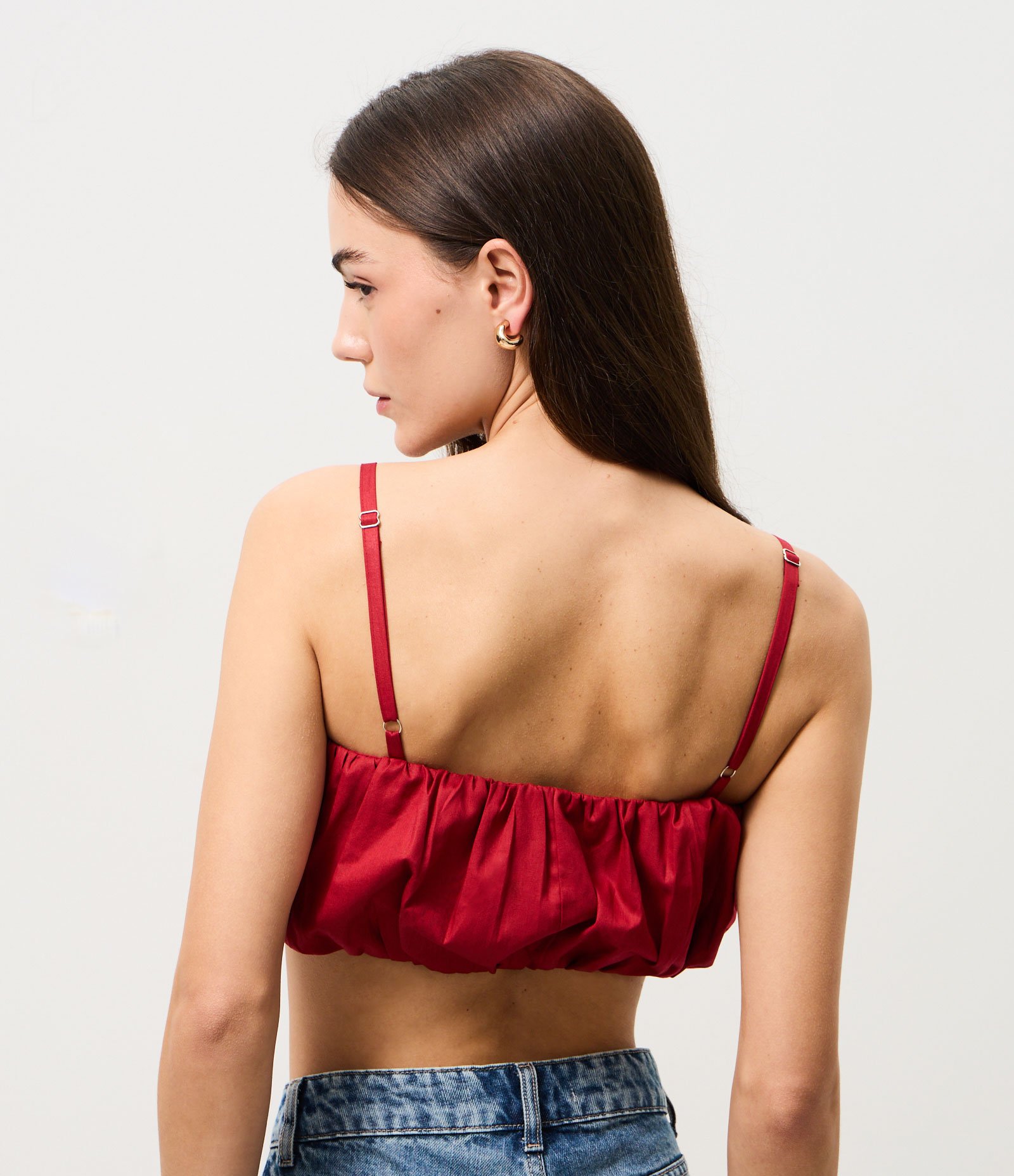 Top Balonê em Tricoline Franzido com Alças Finas Vermelho 4