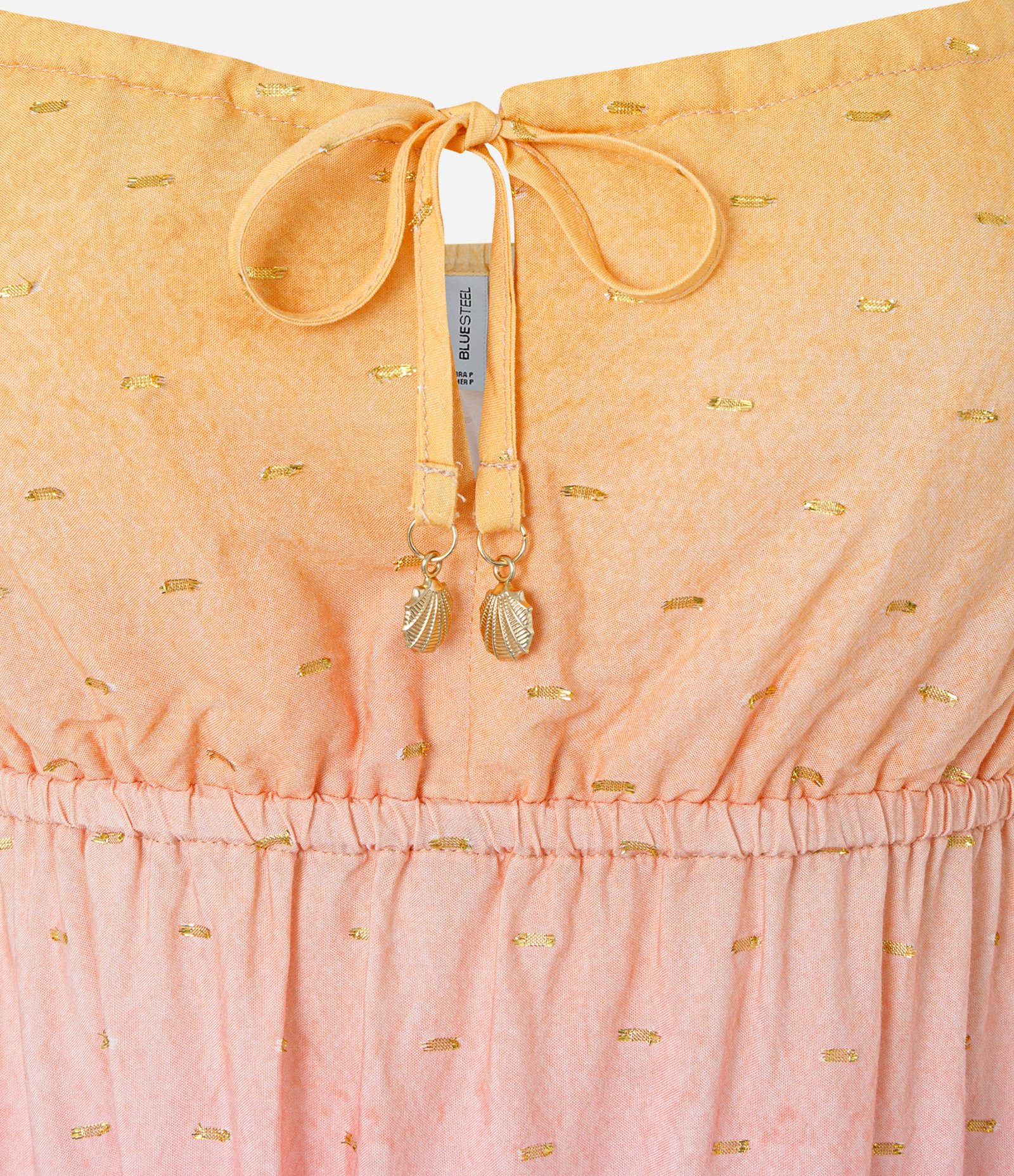 Vestido Curto Evasê Floral com Detalhes Degradê em Fio Metalizado Amarelo 2
