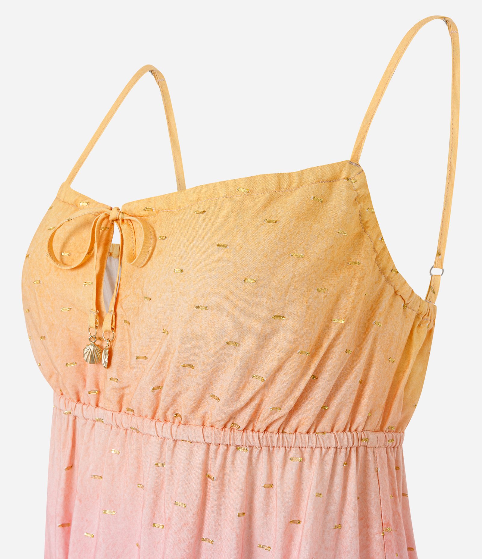 Vestido Curto Evasê Floral com Detalhes Degradê em Fio Metalizado Amarelo 3