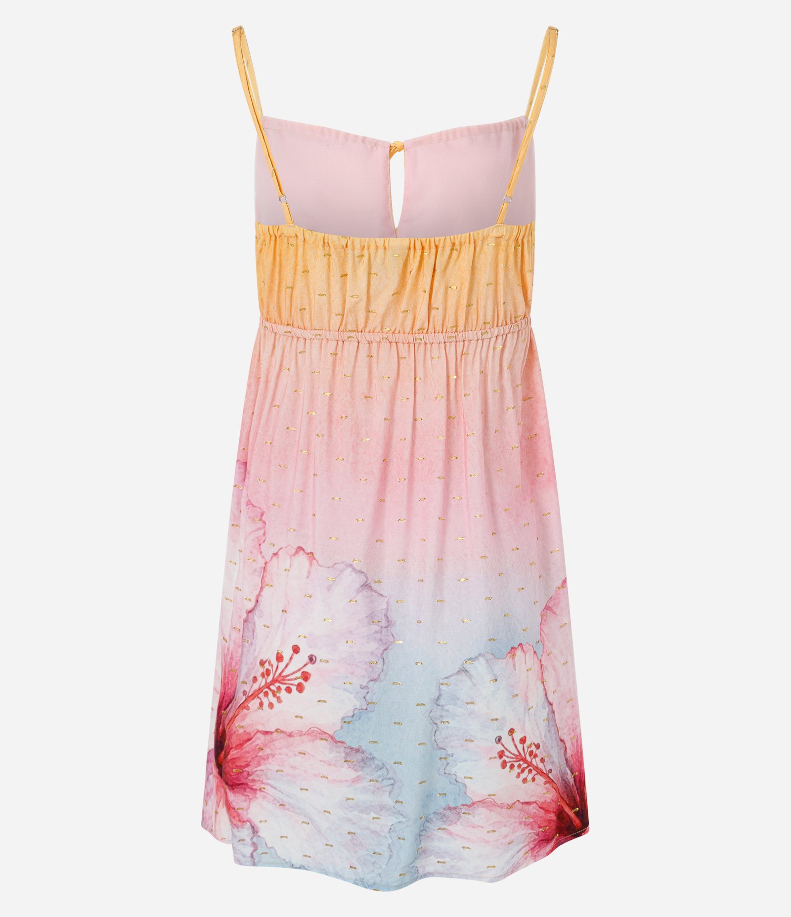 Vestido Curto Evasê Floral com Detalhes Degradê em Fio Metalizado Amarelo 4
