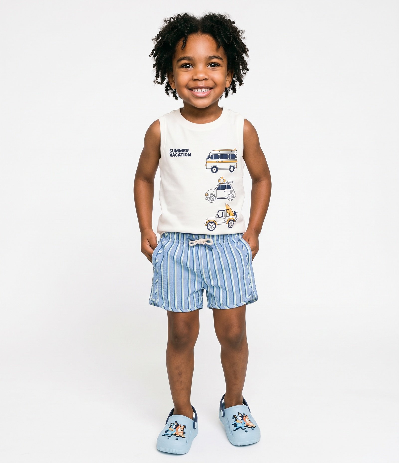 Bermuda Banho Infantil Texturizada com Listras Verticais - Tam 1 a 6 Anos Azul 1