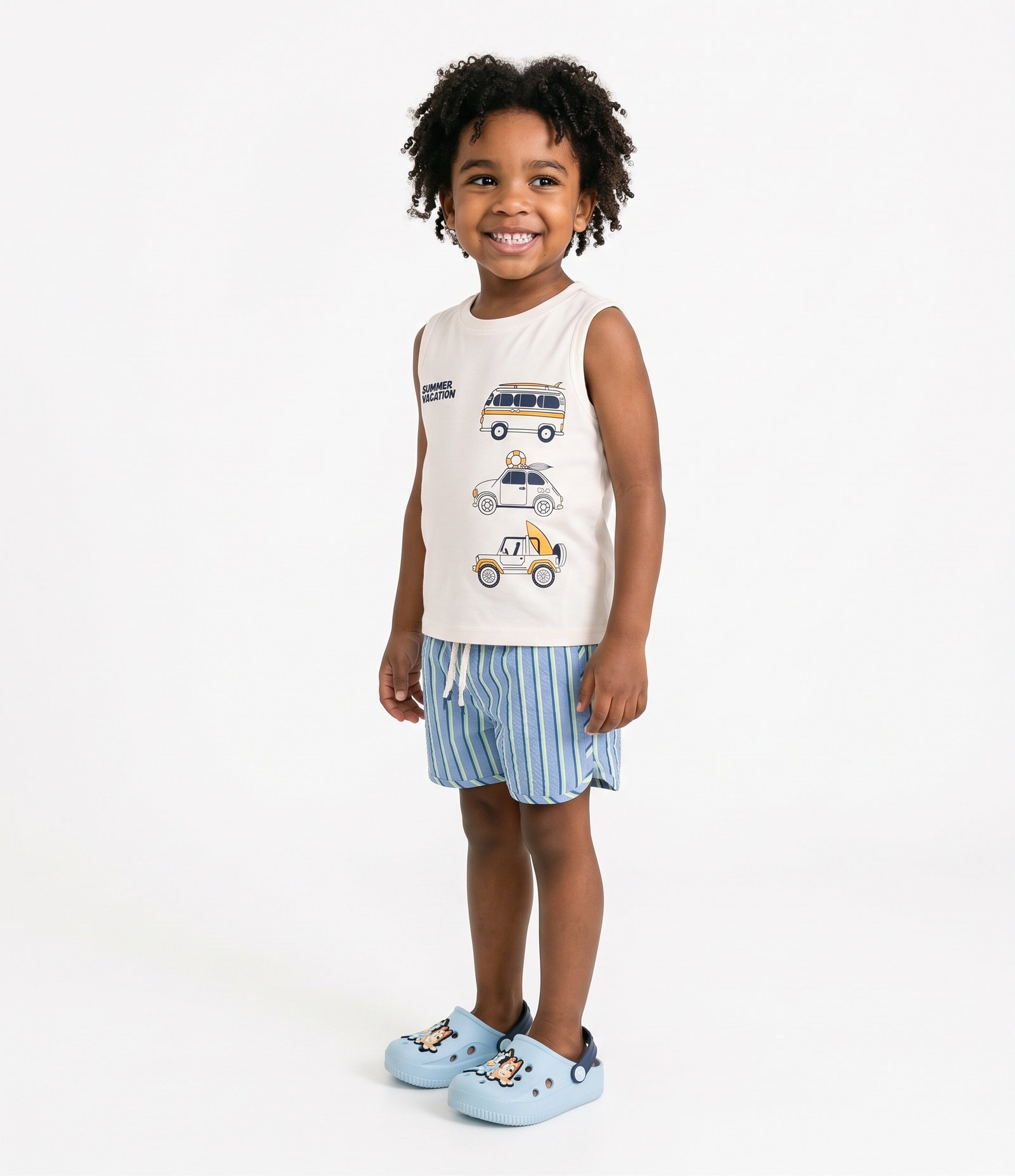 Bermuda Banho Infantil Texturizada com Listras Verticais - Tam 1 a 6 Anos Azul 2