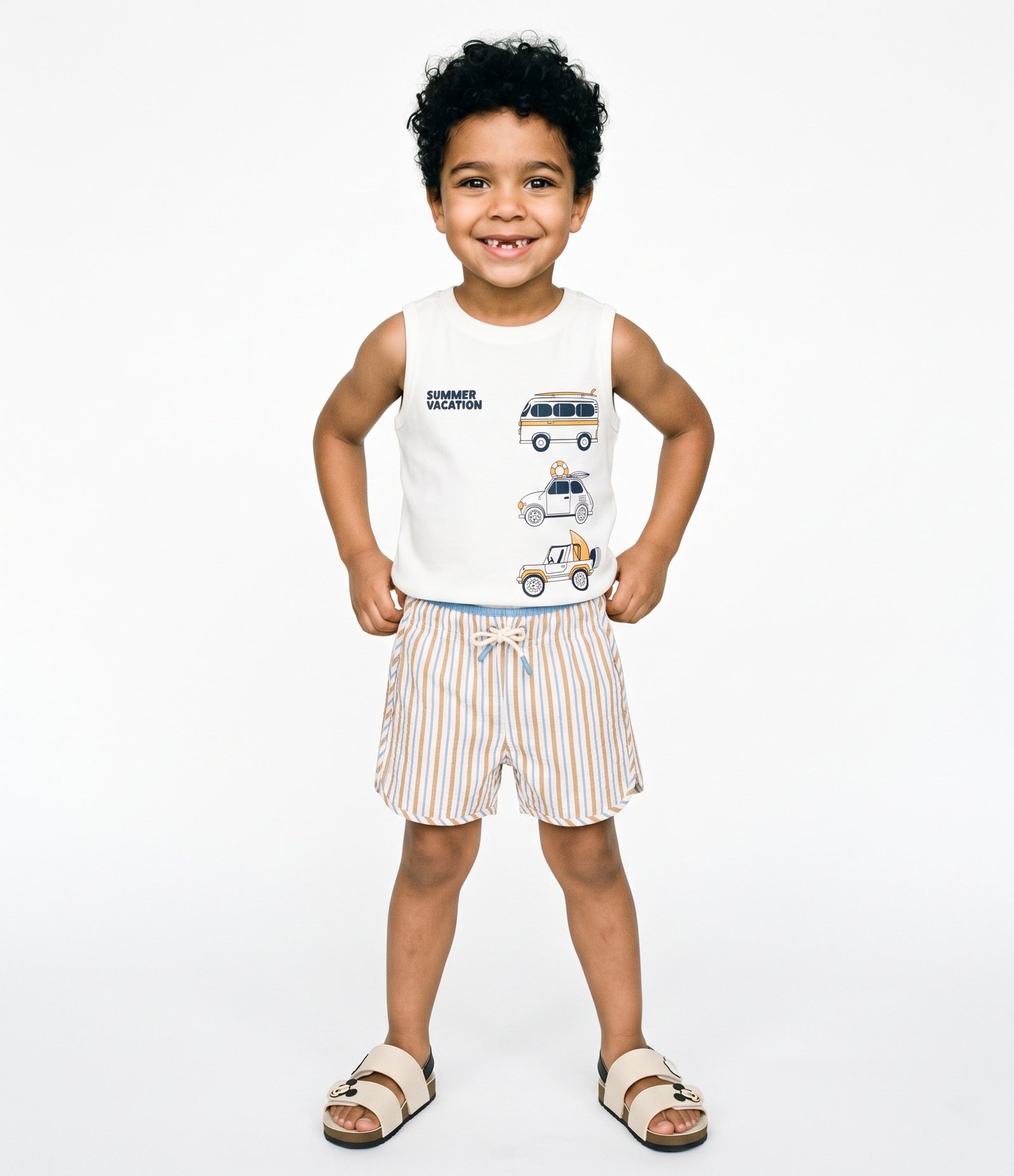 Bermuda Banho Infantil Texturizada com Listras Verticais - Tam 1 a 6 Anos Branco 1