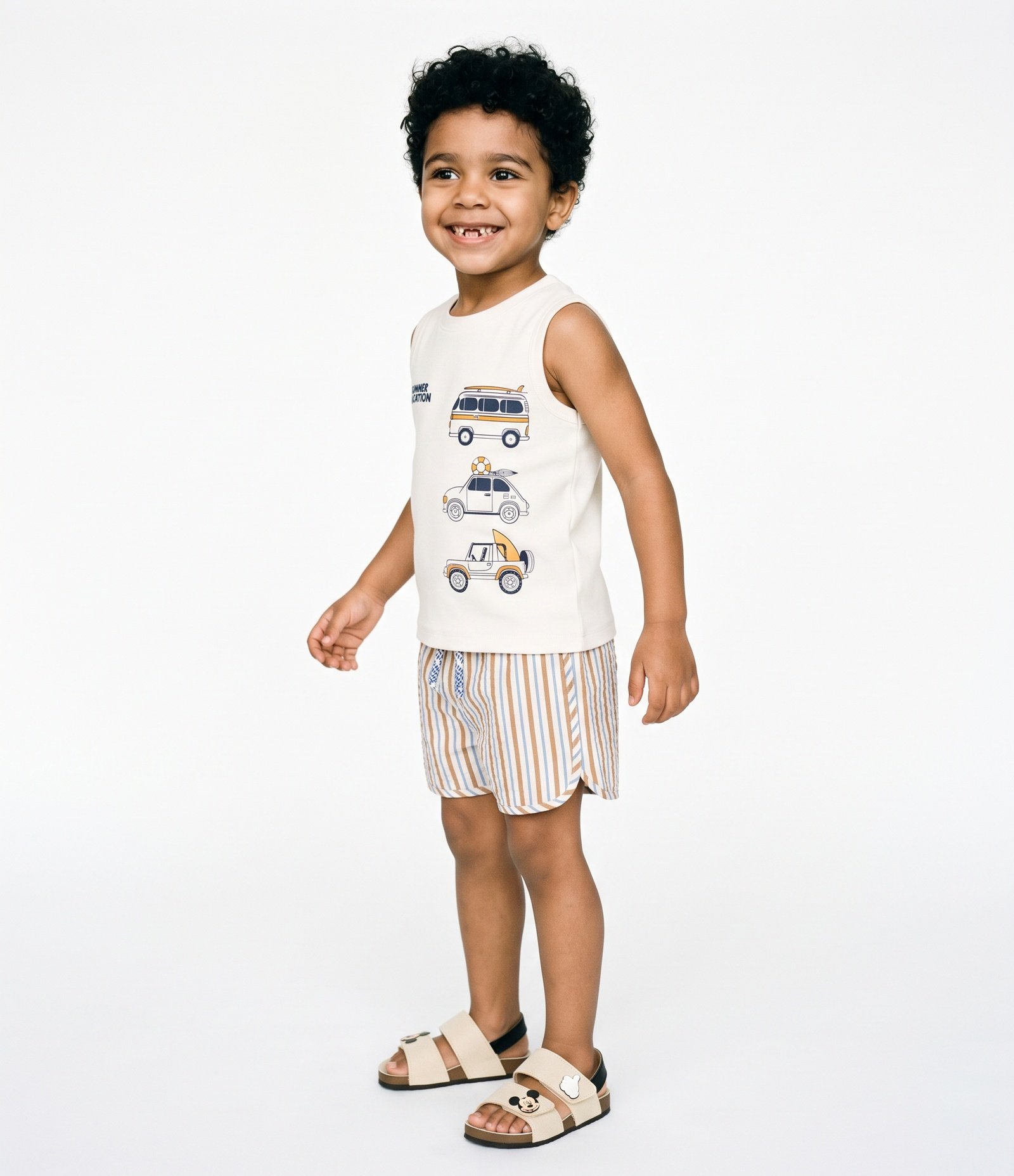 Bermuda Banho Infantil Texturizada com Listras Verticais - Tam 1 a 6 Anos Branco 2