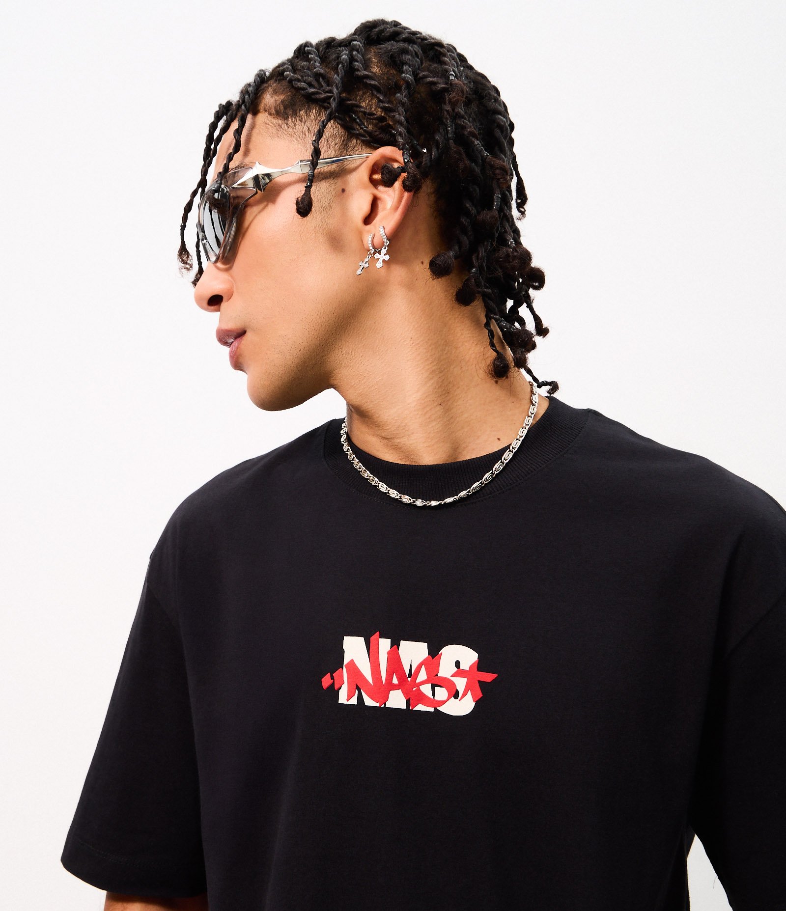 Camiseta Relaxed em Algodão com Estampa Rapper NAS Preto 3