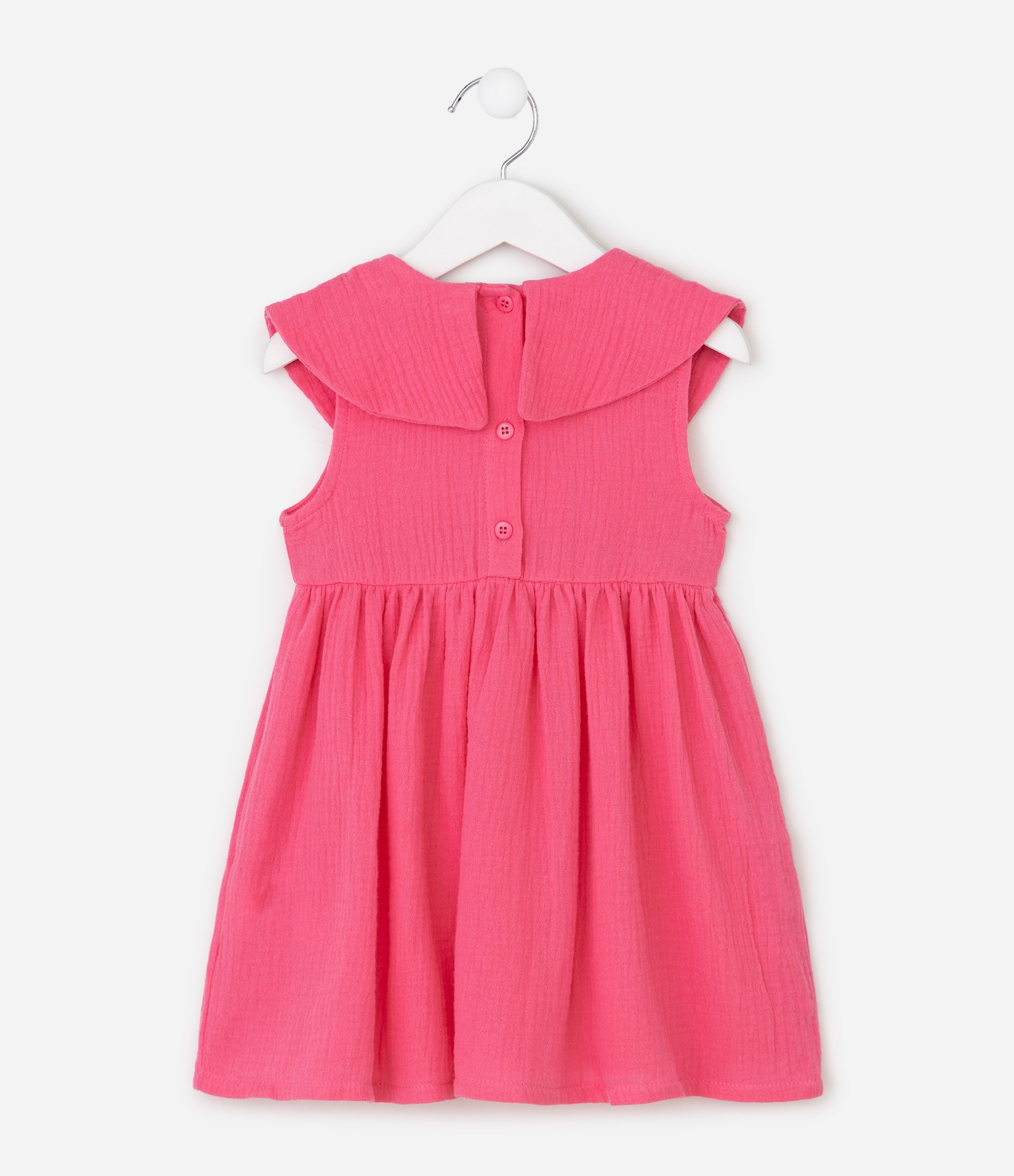 Vestido Infantil em Algodão com Bordados de Cereja na Gola - Tam 1 A 6 Anos Rosa 2