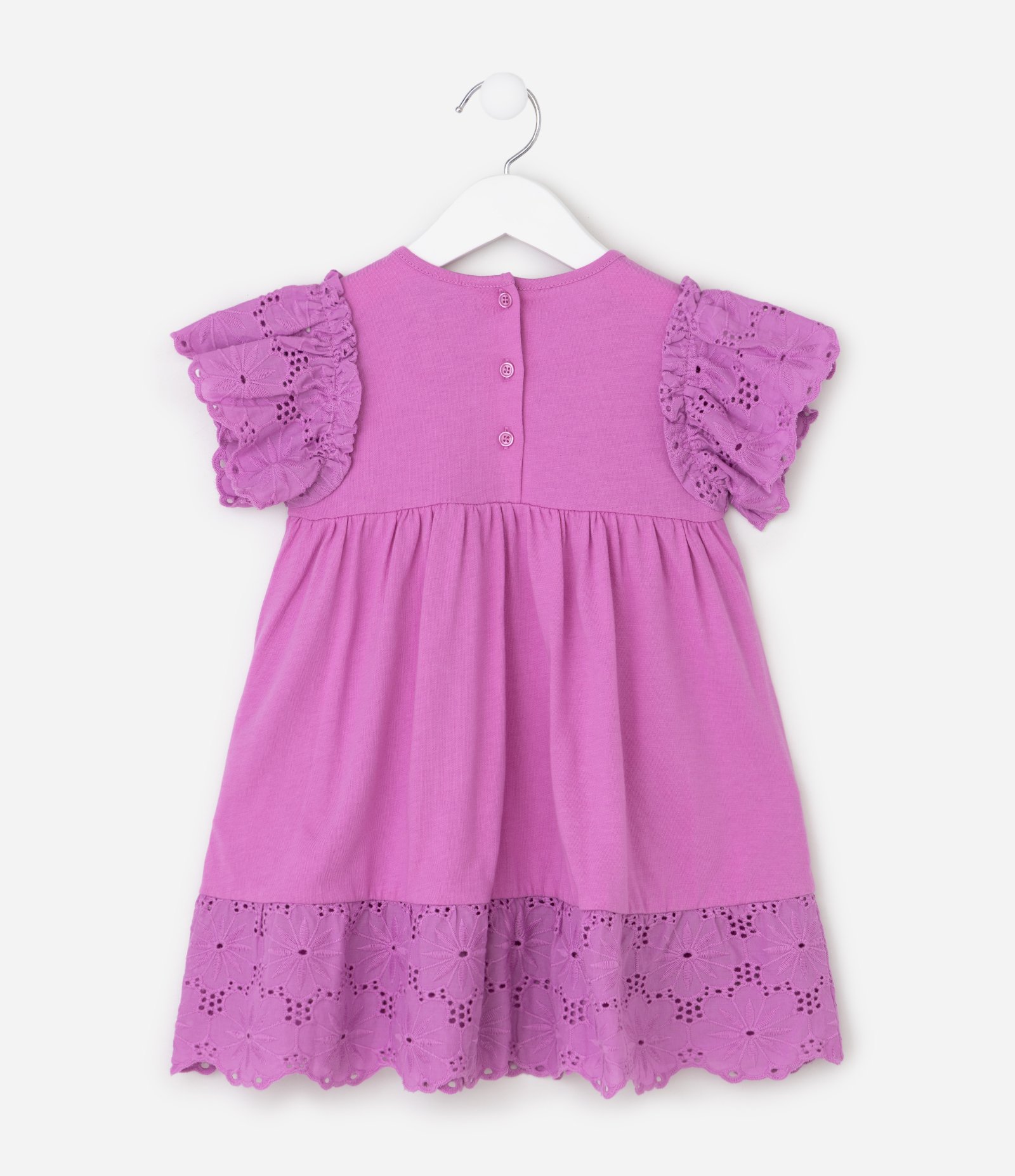 Vestido Infantil Em Algodão Manga com Broderie e Barra Bordada - Tam 1 a 6 Anos Rosa 2
