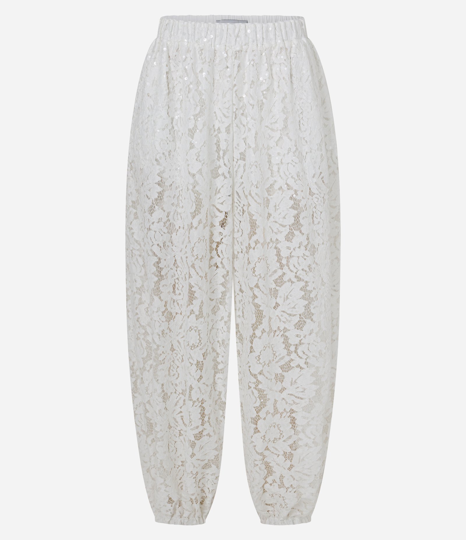 Calça Aladim em Renda com Paetês e Barra Ajustada Branco 1