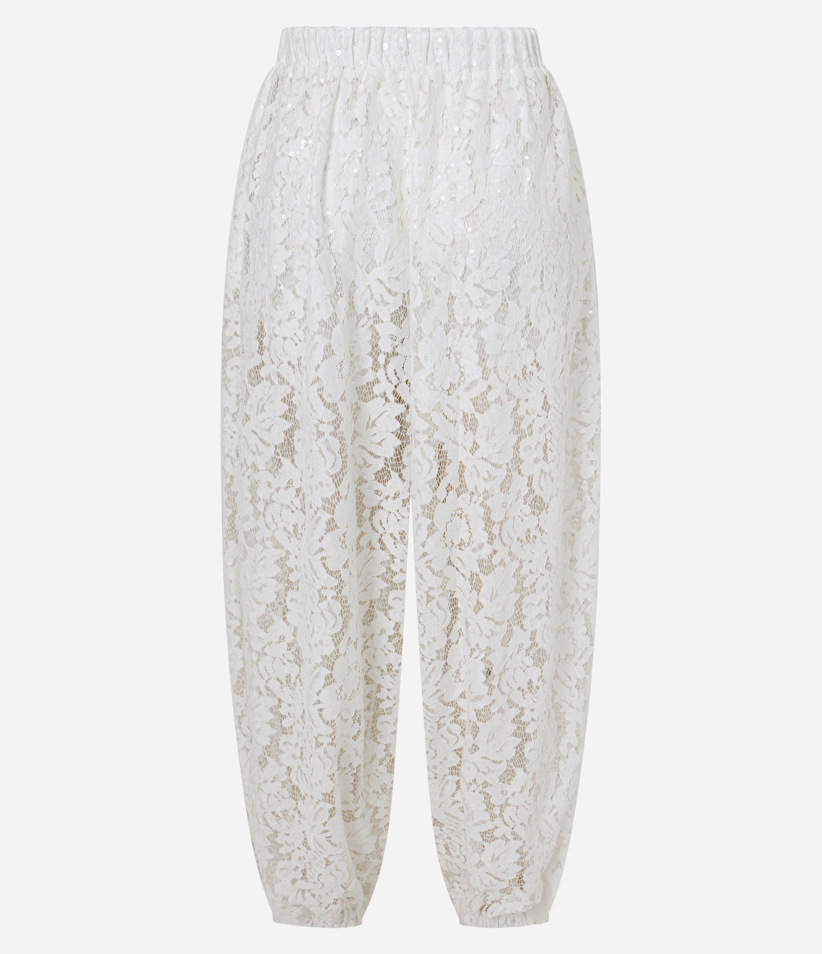 Calça Aladim em Renda com Paetês e Barra Ajustada Branco 3