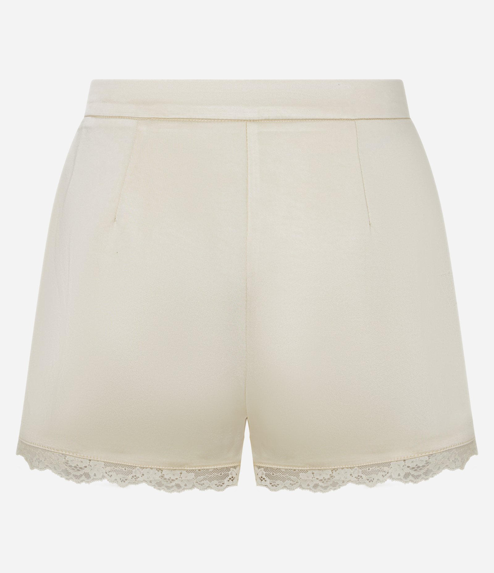 Minishort Acetinado com Bolsos e Renda na Barra Off White 3