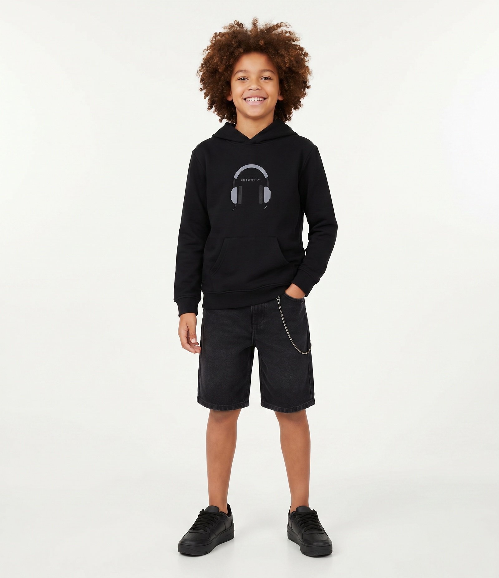 Bermuda Baggy Relaxed Infantil com Corrente Removível – Tam 5 a 16 Anos Preto 1