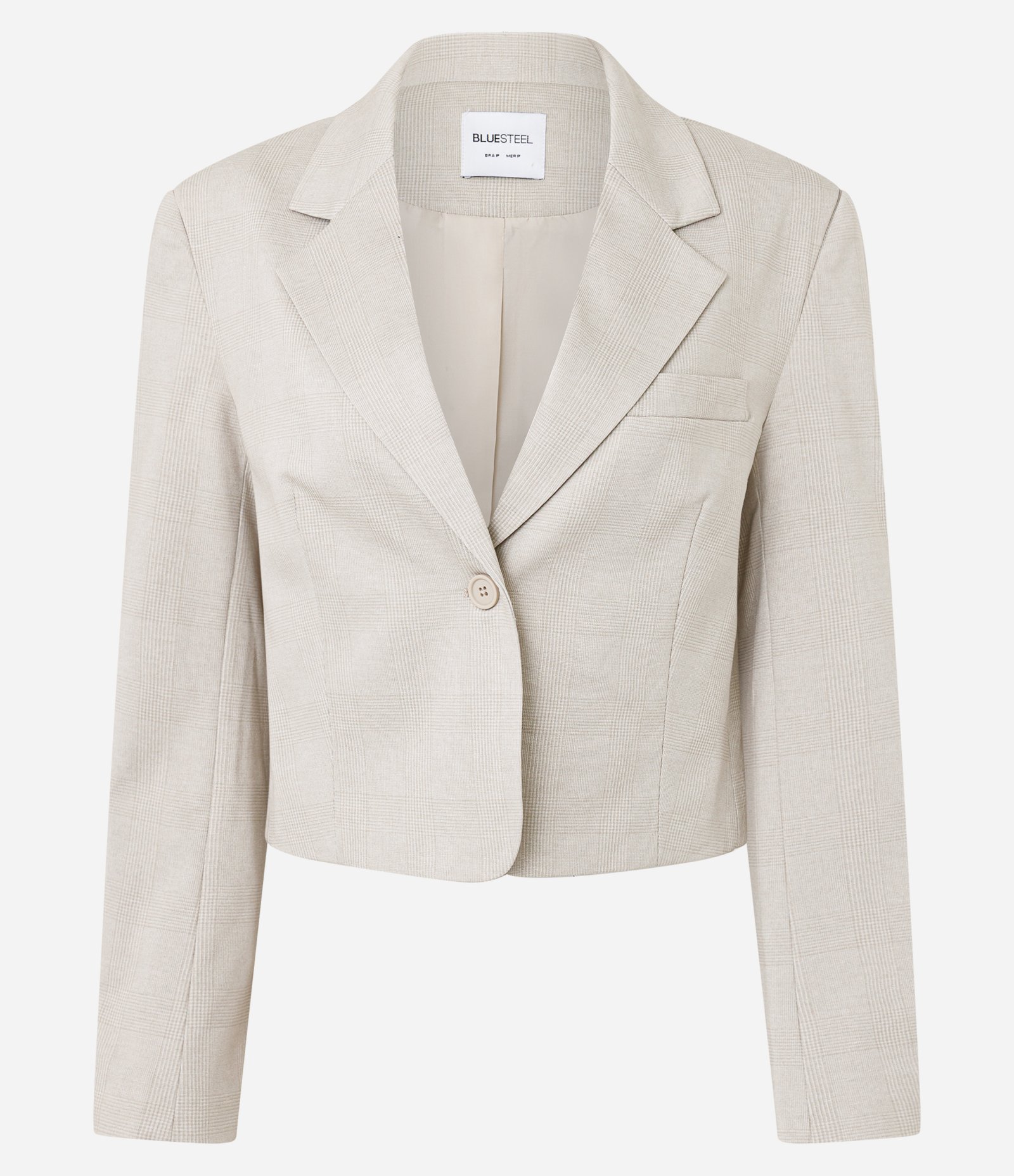 Blazer Boxy Cropped Alfaiatado Xadrez Bege Claro 5