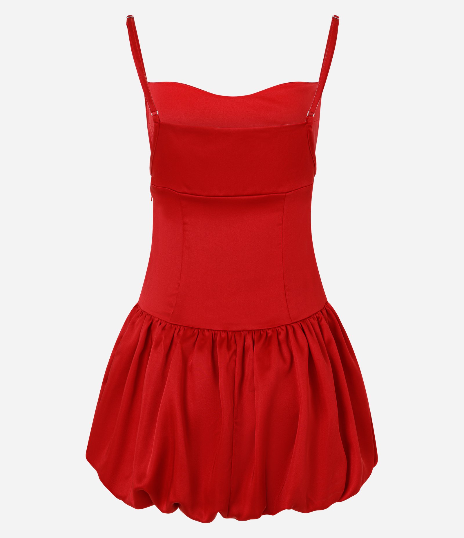 Vestido Acinturado Balonê em Cetim Vermelho 2