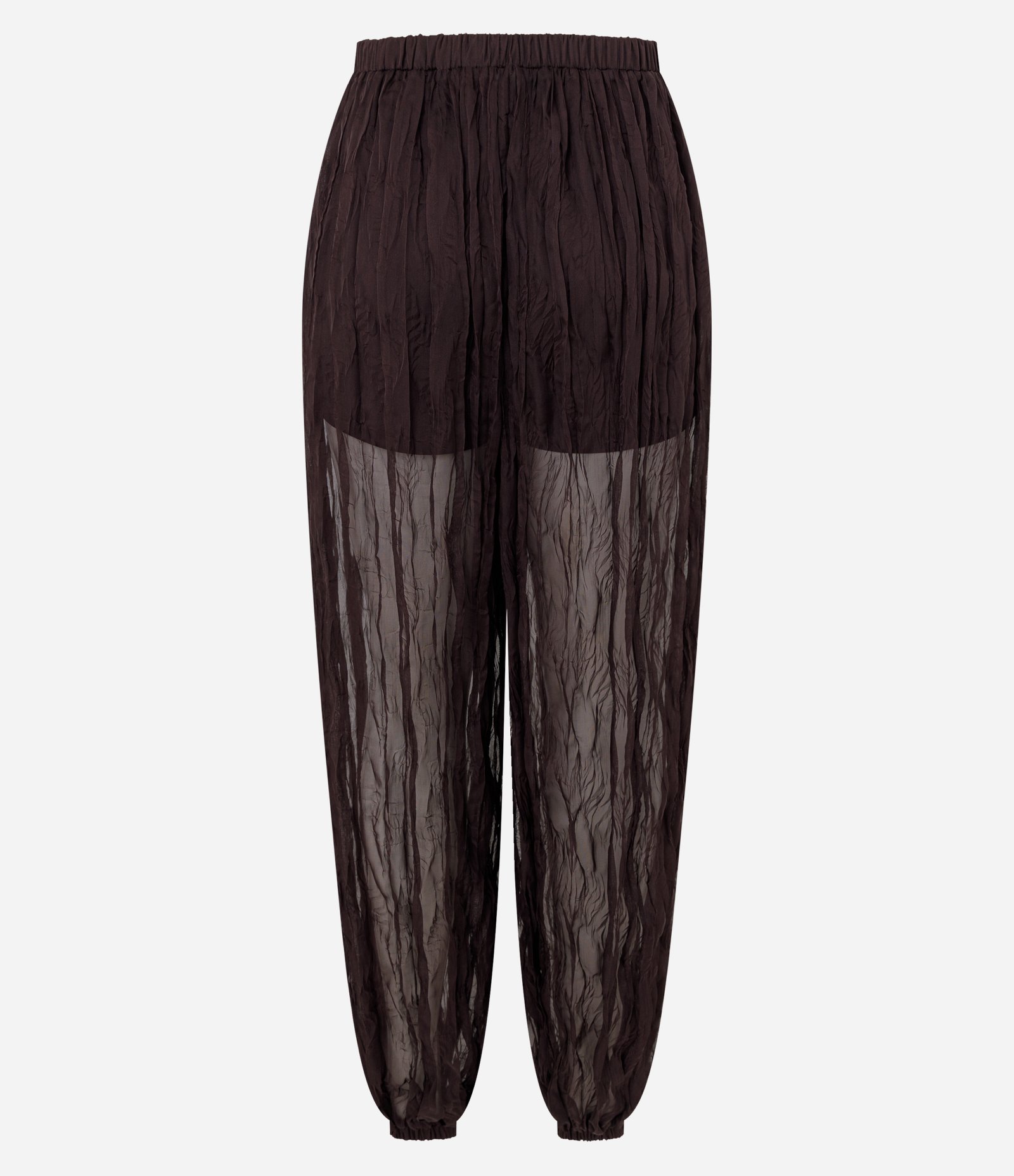 Calça Aladim em Chiffon Texturizado com Transparência Marrom 8