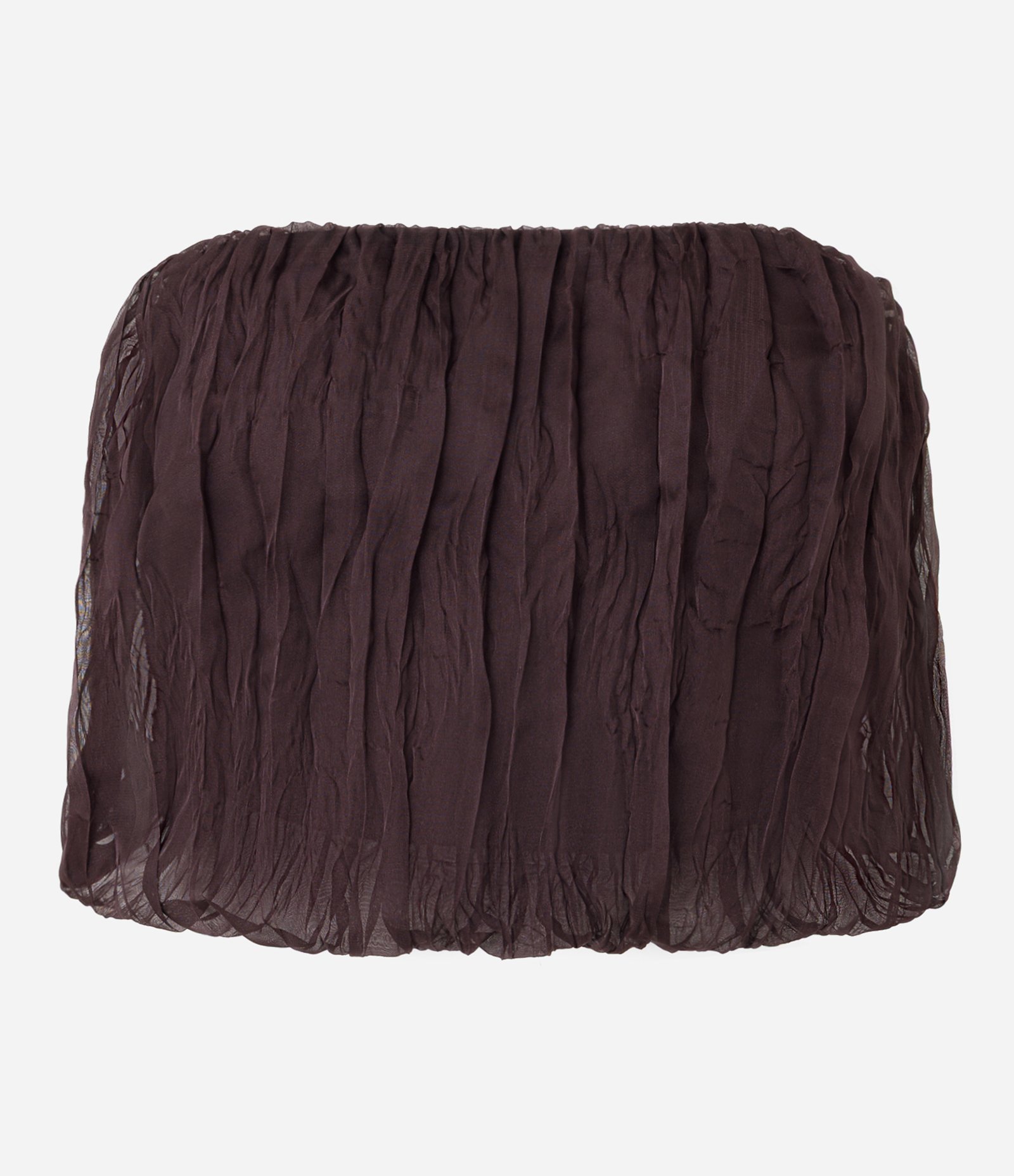 Blusa Super Cropped em Chiffon Texturizado com Efeito Drapeado Marrom 1