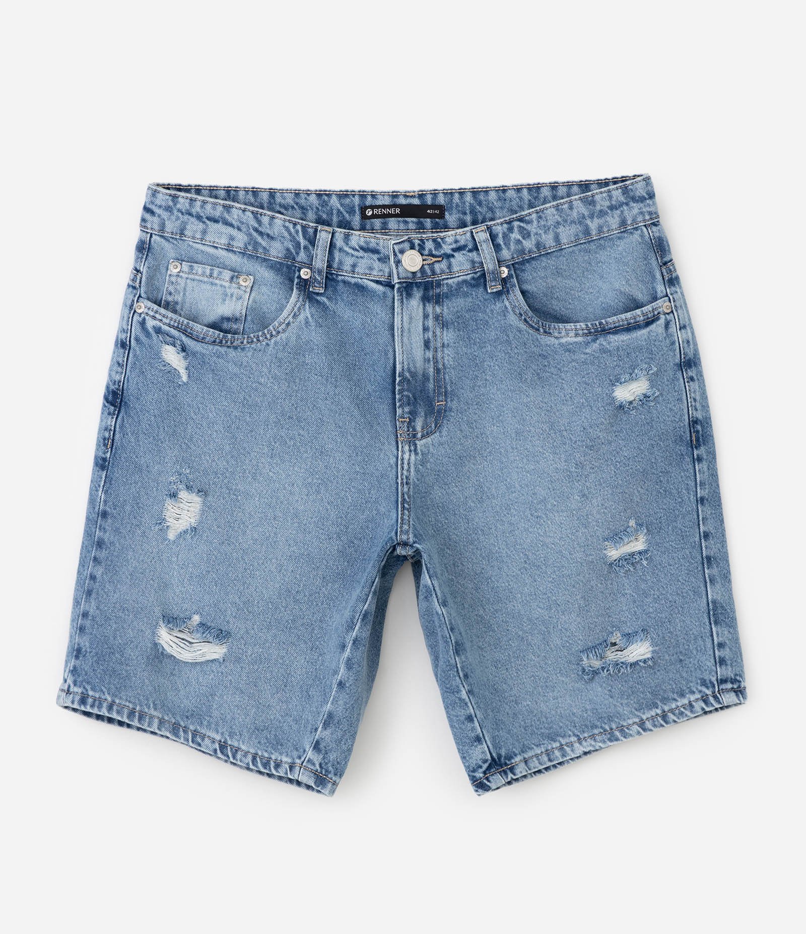 Bermuda Jeans Slim com Puídos Azul 6
