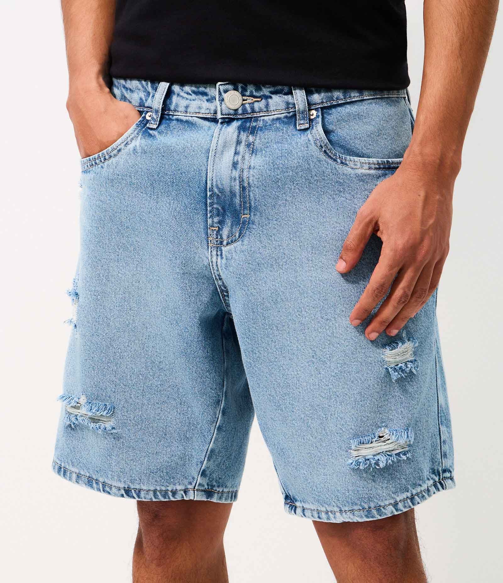 Bermuda Jeans Slim com Puídos Azul 2