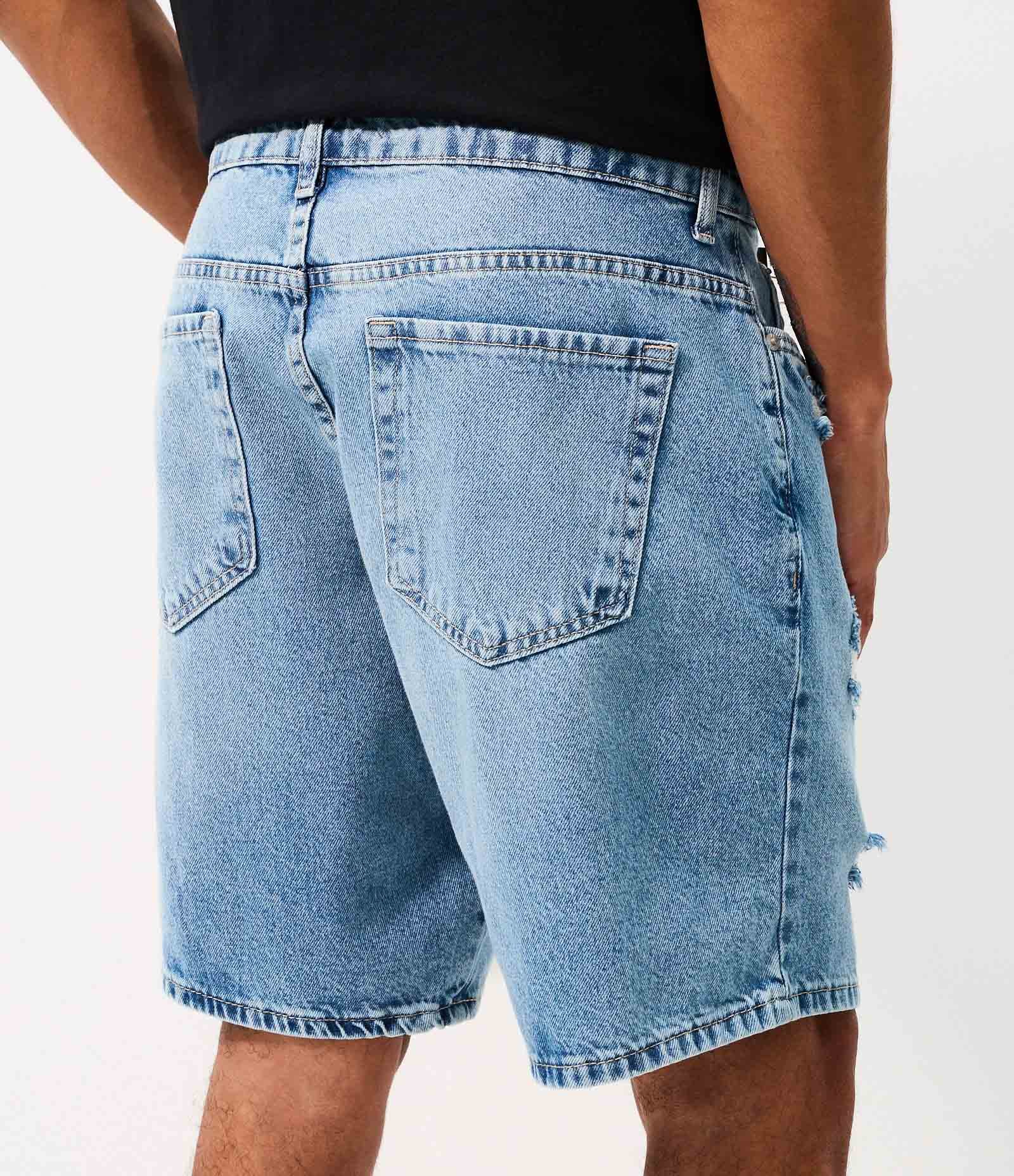 Bermuda Jeans Slim com Puídos Azul 3