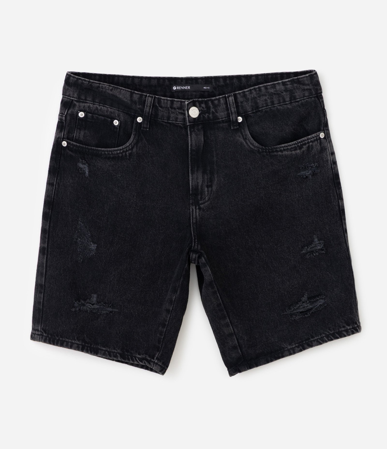 Bermuda Jeans Slim com Puídos Preto 5