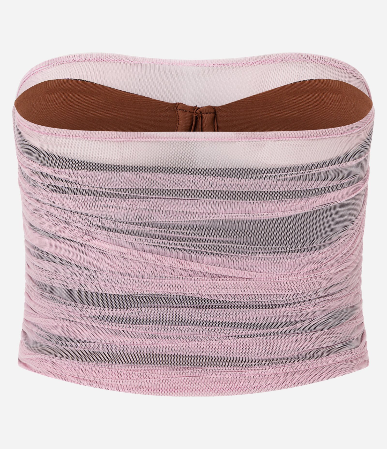Blusa Tomara que Caia em Tule com Franzidos Estilo Redinha e Decote Coração Rosa 6