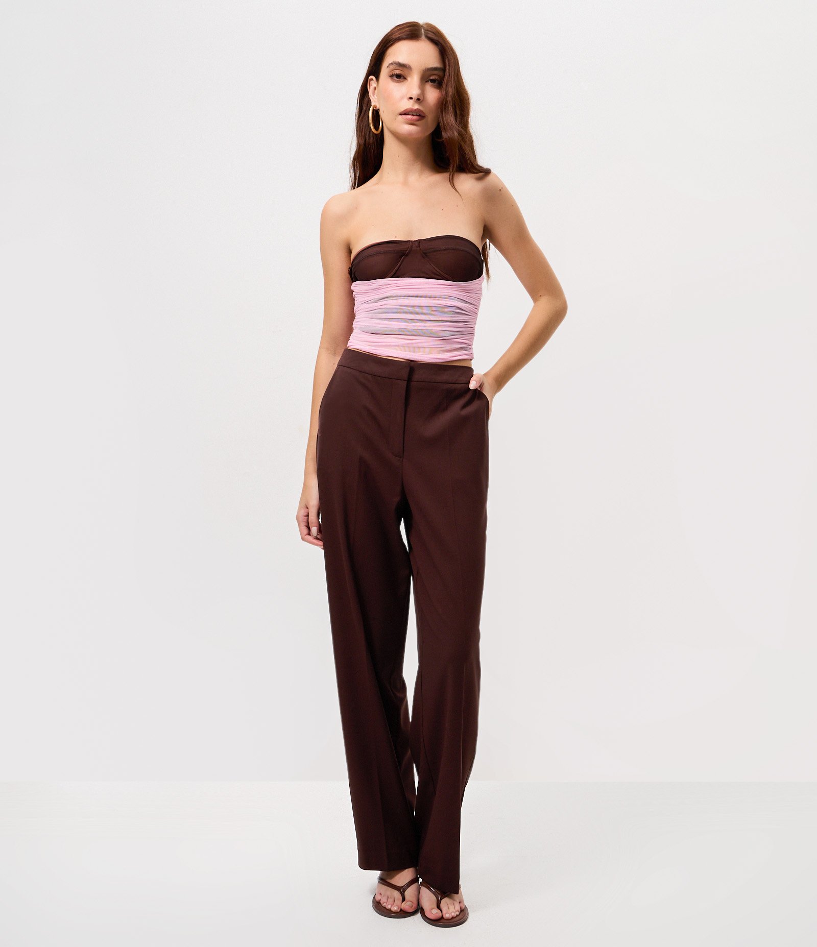 Blusa Tomara que Caia em Tule com Franzidos Estilo Redinha e Decote Coração Rosa 2