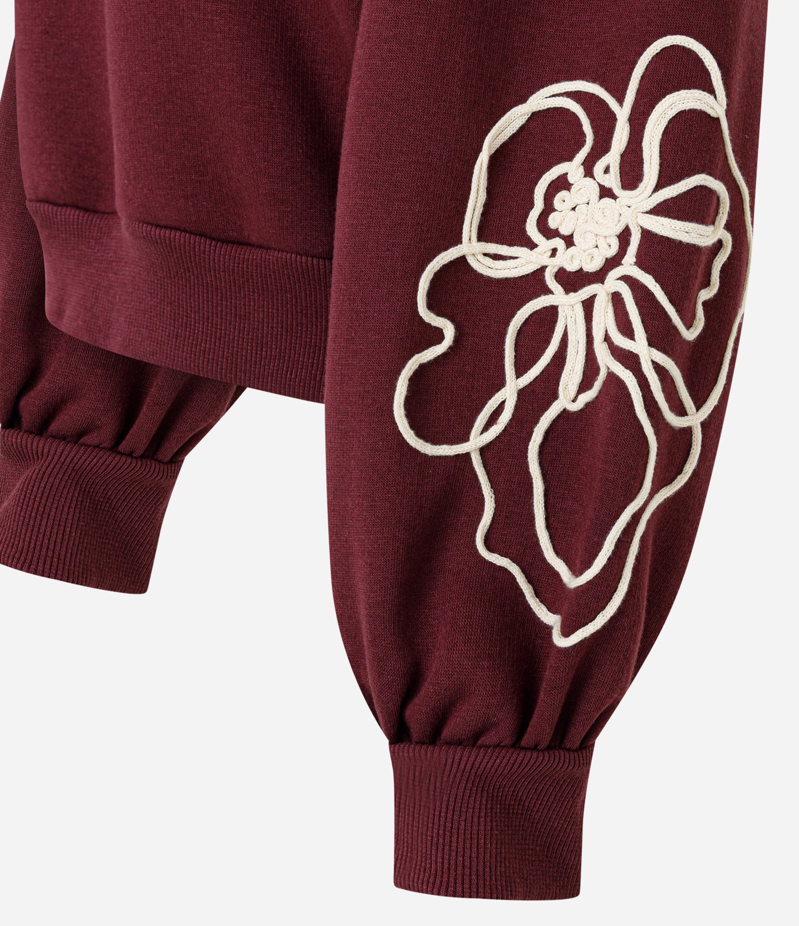 Casaco Regular em Moletom com Bordado Floral Vinho 2