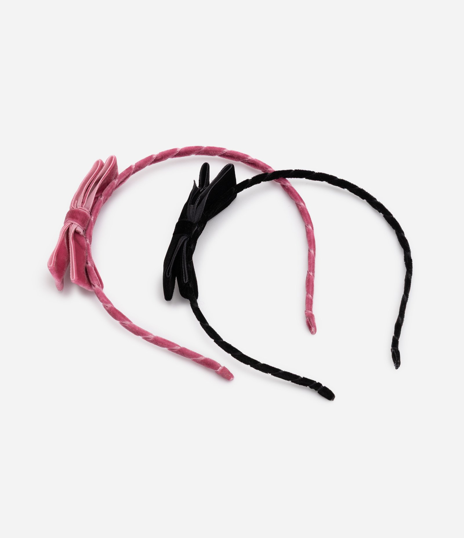 Kit de 02 Tiaras Infantis em Veludo com Laço Preto/Rosa 1