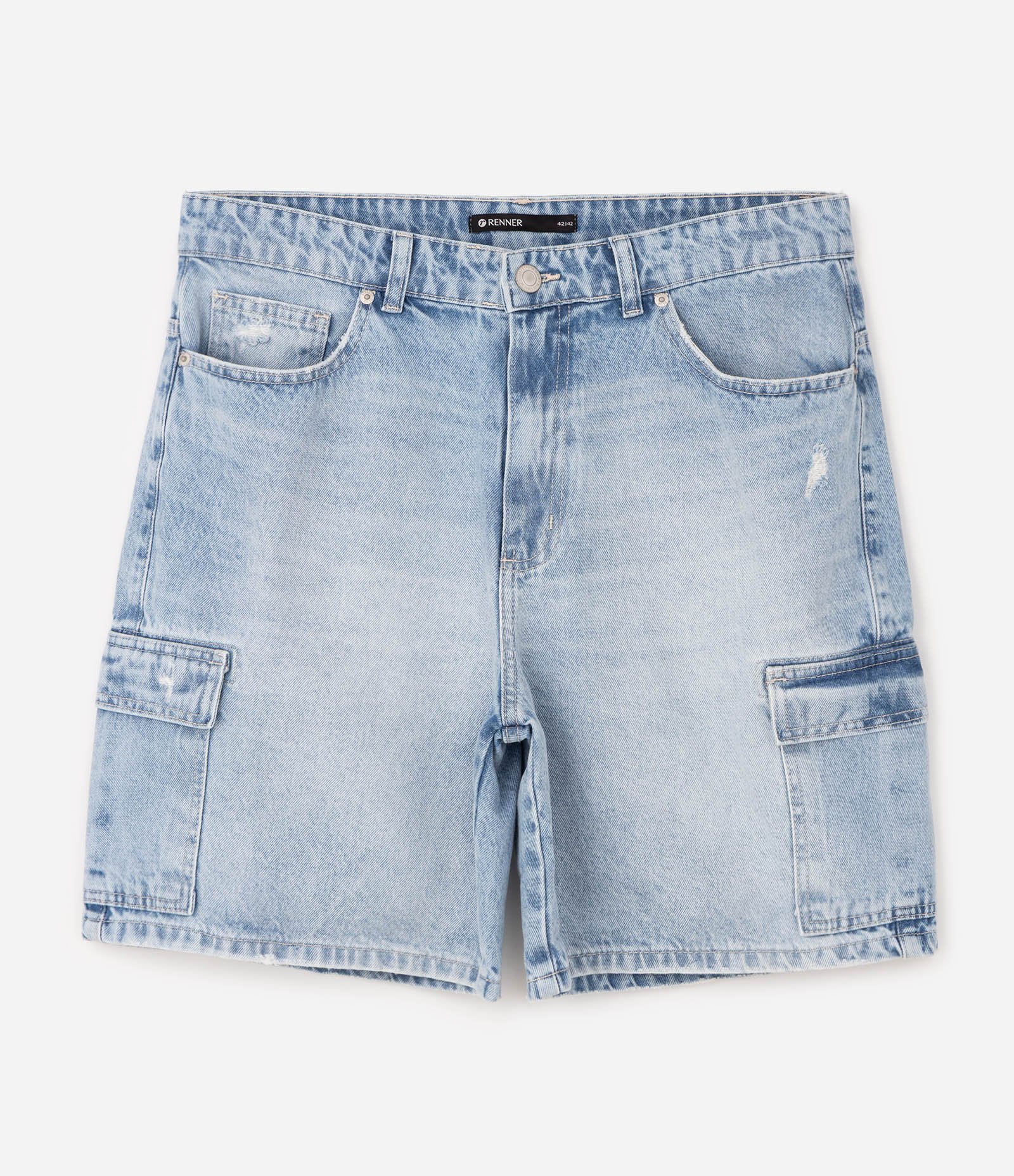 Bermuda Jeans Reta Relaxed com Bolsos Cargo Azul 5