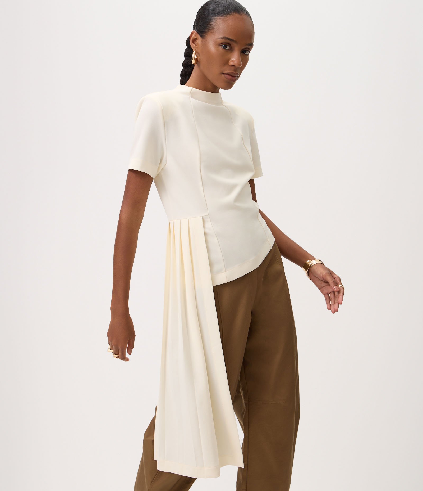 Blusa em Crepe com Painel Assimétrico Branco 1