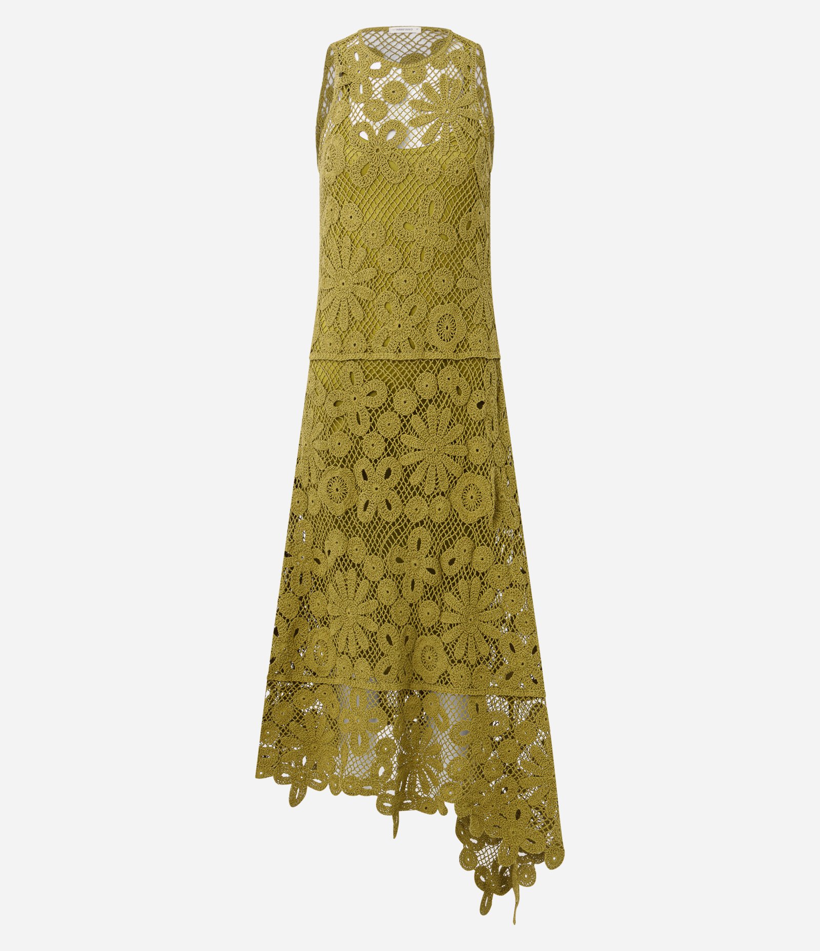Vestido Longo em Crochê com Barra Assimétrica Verde 5