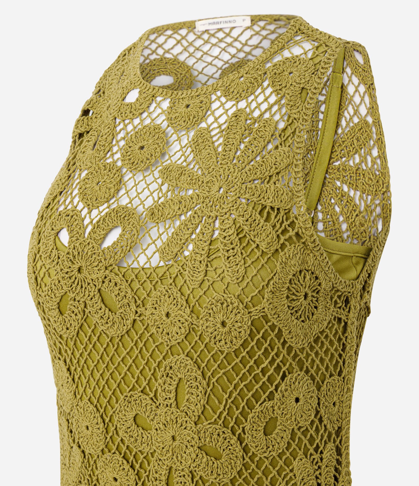 Vestido Longo em Crochê com Barra Assimétrica Verde 6