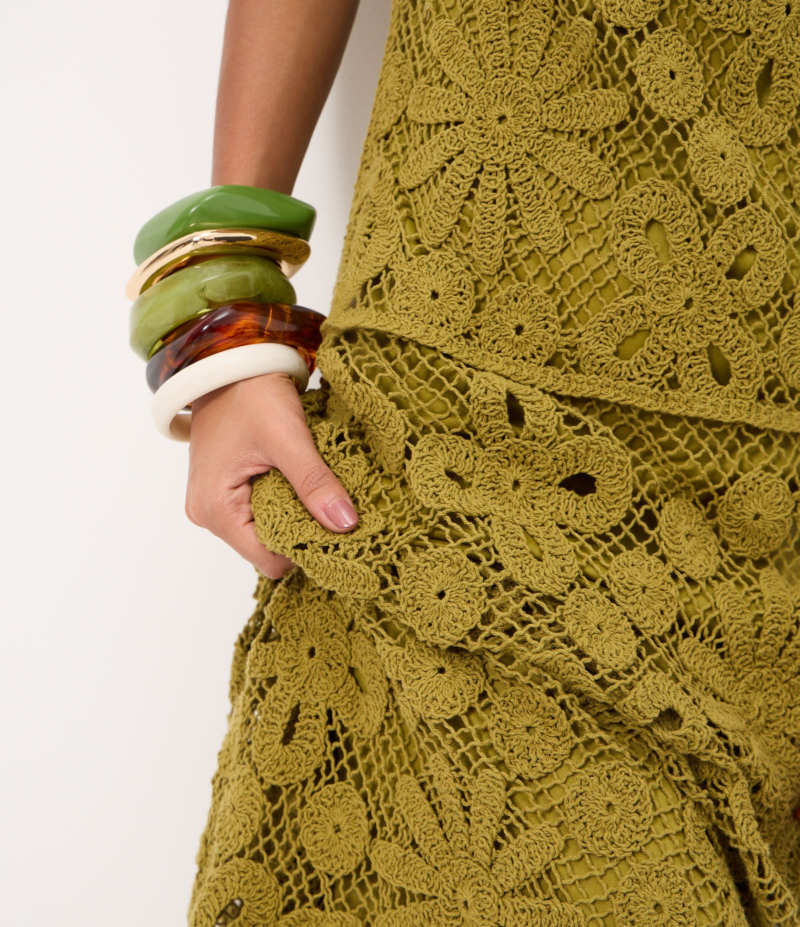 Vestido Longo em Crochê com Barra Assimétrica Verde 3