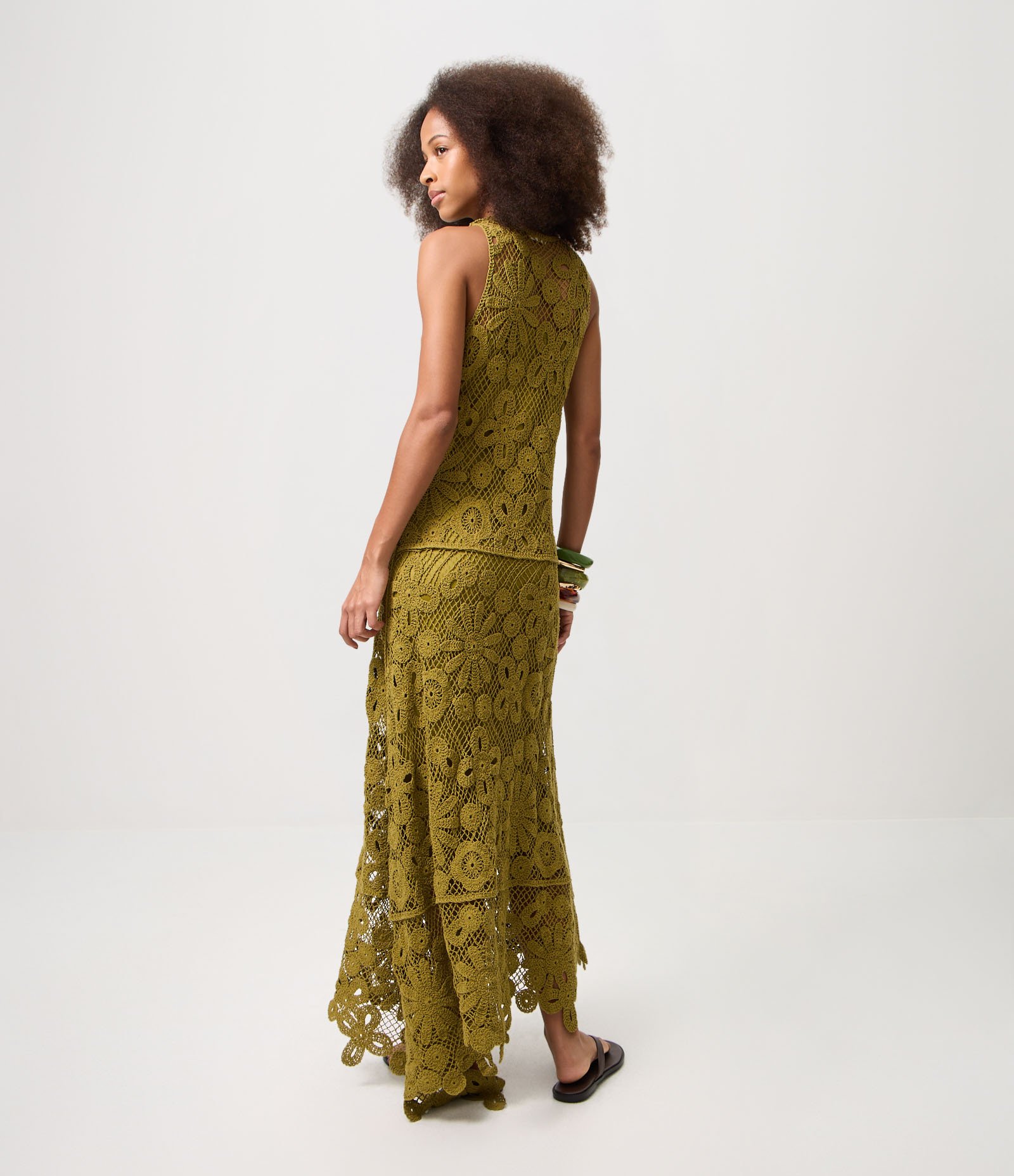 Vestido Longo em Crochê com Barra Assimétrica Verde 4
